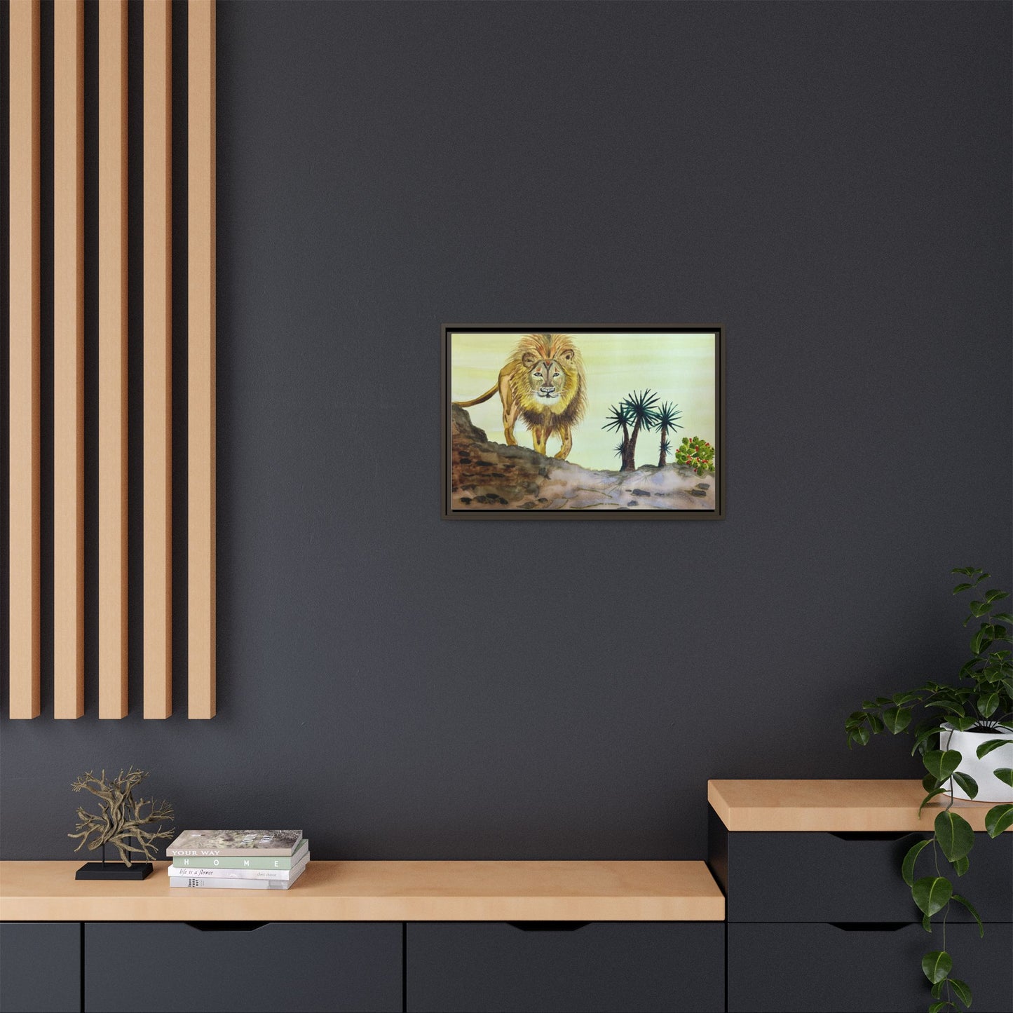 Lion Matte Canvas, Framed (Multi-color)