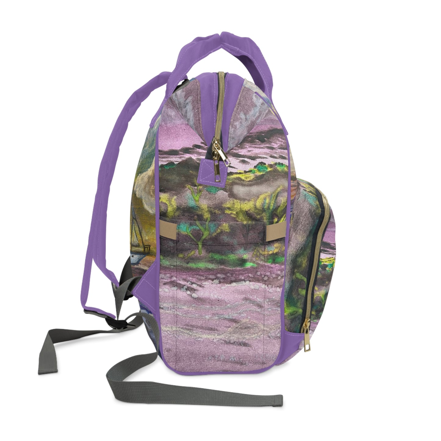 Sailboat Purple Seascape - Multifunctional Diaper Backpack
