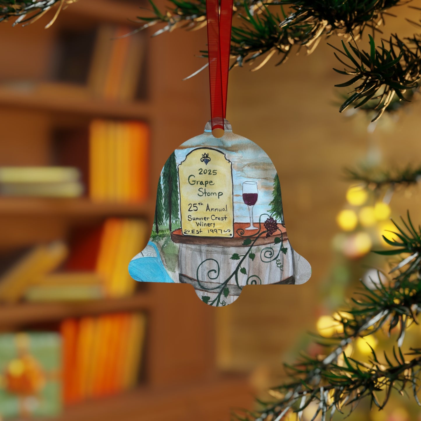"Sumner Crest Winery" 25th Annual Grape Stomp's Charming Metal Ornaments for Wine Lovers, Personalized Holiday Decor, Unique Gift for Christmas, Rustic Home Decor, Winery Gifts