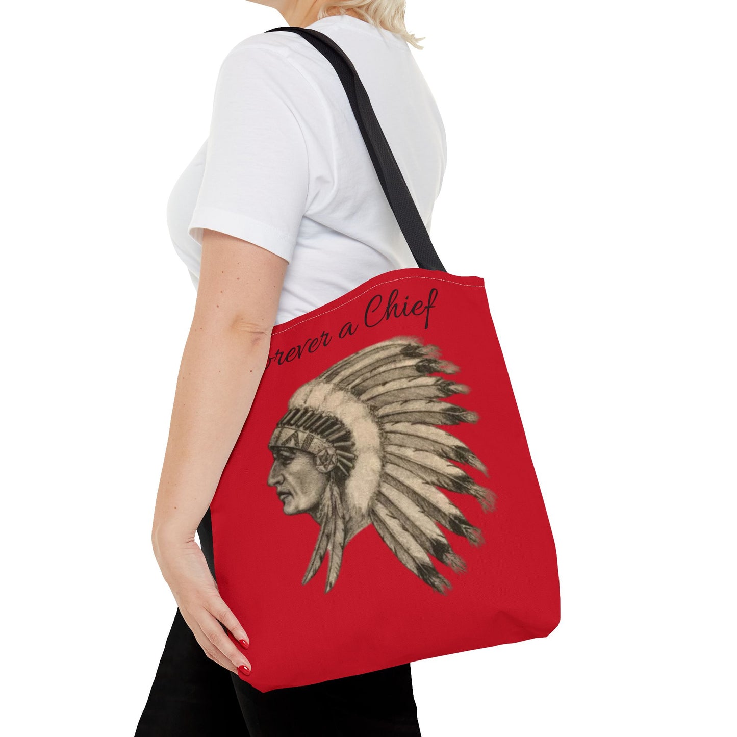 Forever a Chief Tote Bag, School Spirit Bag, Red Tote for Students, Eco-Friendly Shopping Bag, College Travel Tote