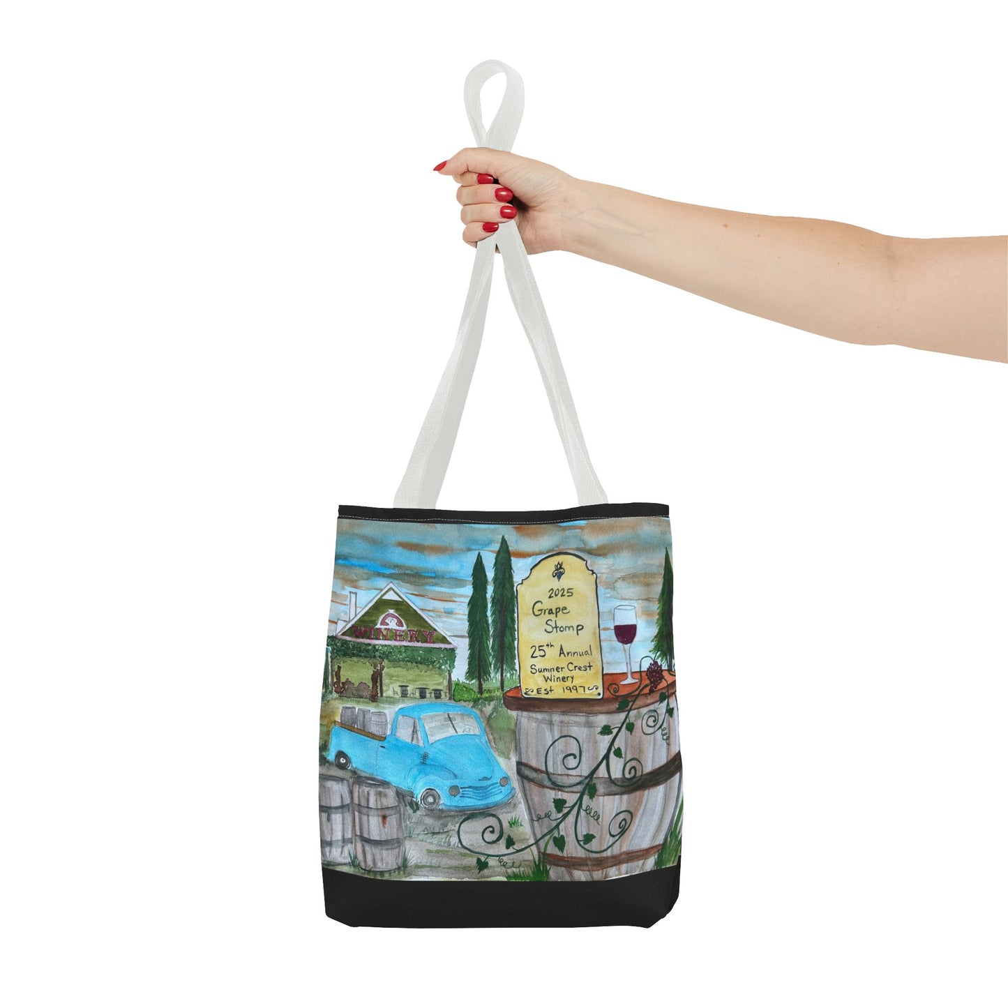 Sumner Crest Winery 25th Annual Grape Stomp is Charming Vineyard Tote Bag, Wine Lover Gift, Travel Bag, Grocery Tote, Eco-Friendly Shopping, Artisan Artwork
