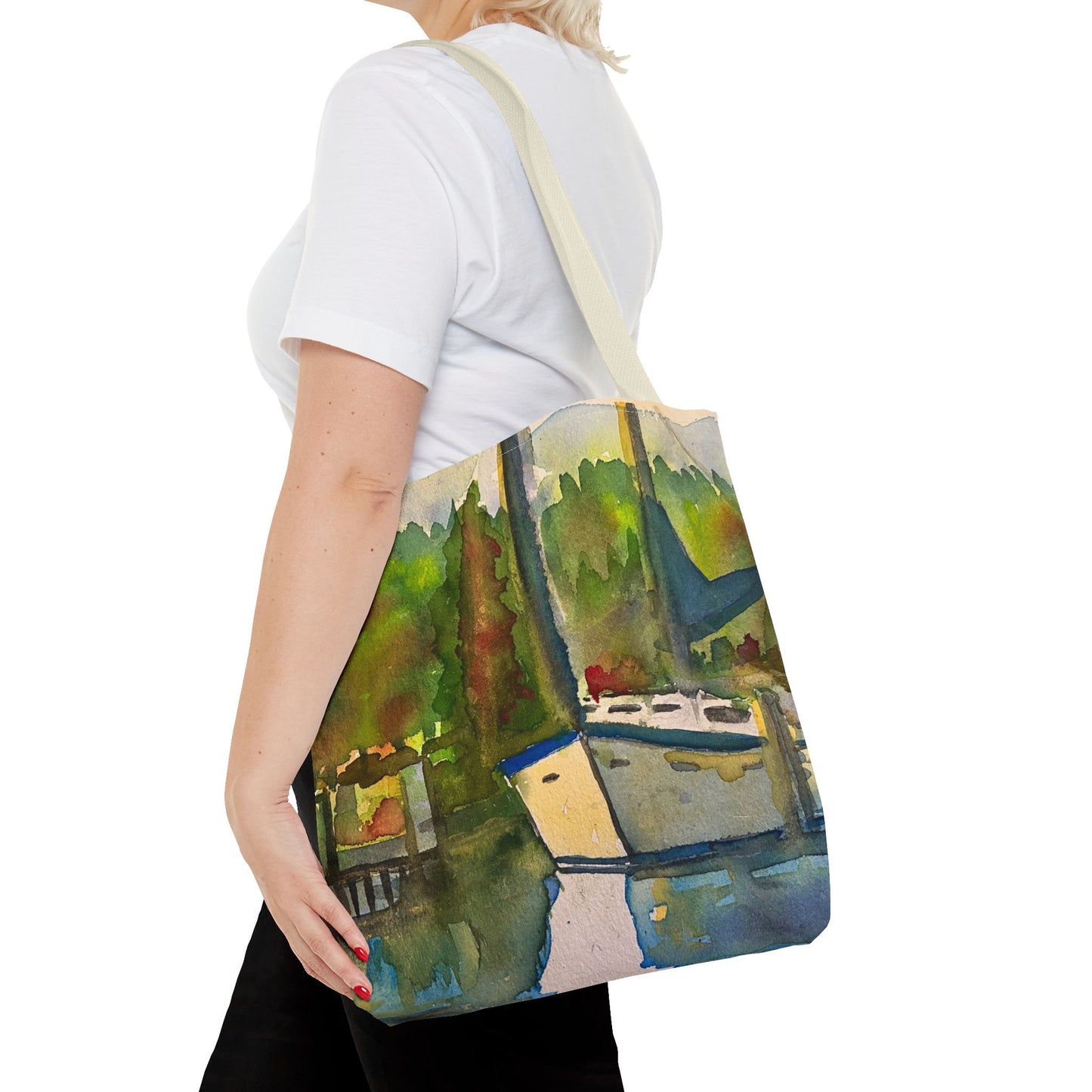 "Time to Sail Free" Watercolor Sailboat Tote Bag | Nautical Beach Bag, Bohemian Shopper, Eco-Friendly Canvas, Gift for Sailors, Summer Essentials