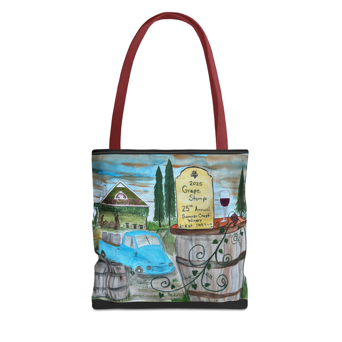 Sumner Crest Winery 25th Annual Grape Stomp is Charming Vineyard Tote Bag, Wine Lover Gift, Travel Bag, Grocery Tote, Eco-Friendly Shopping, Artisan Artwork