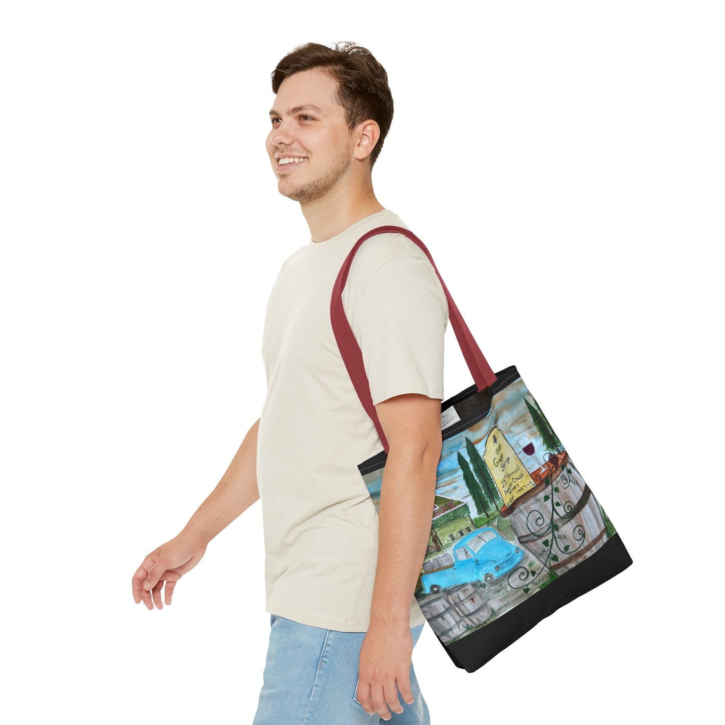 Sumner Crest Winery 25th Annual Grape Stomp is Charming Vineyard Tote Bag, Wine Lover Gift, Travel Bag, Grocery Tote, Eco-Friendly Shopping, Artisan Artwork