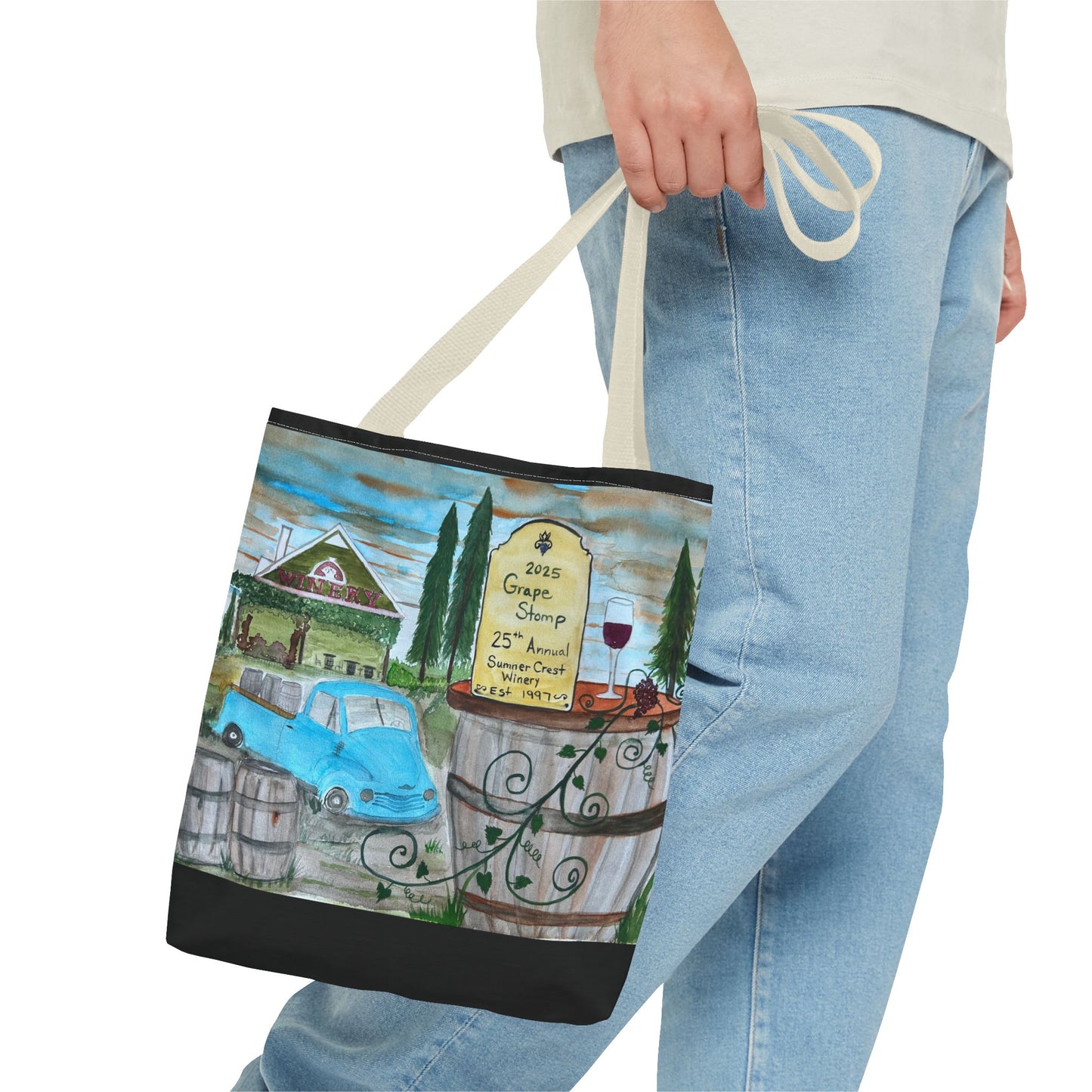 Sumner Crest Winery 25th Annual Grape Stomp is Charming Vineyard Tote Bag, Wine Lover Gift, Travel Bag, Grocery Tote, Eco-Friendly Shopping, Artisan Artwork