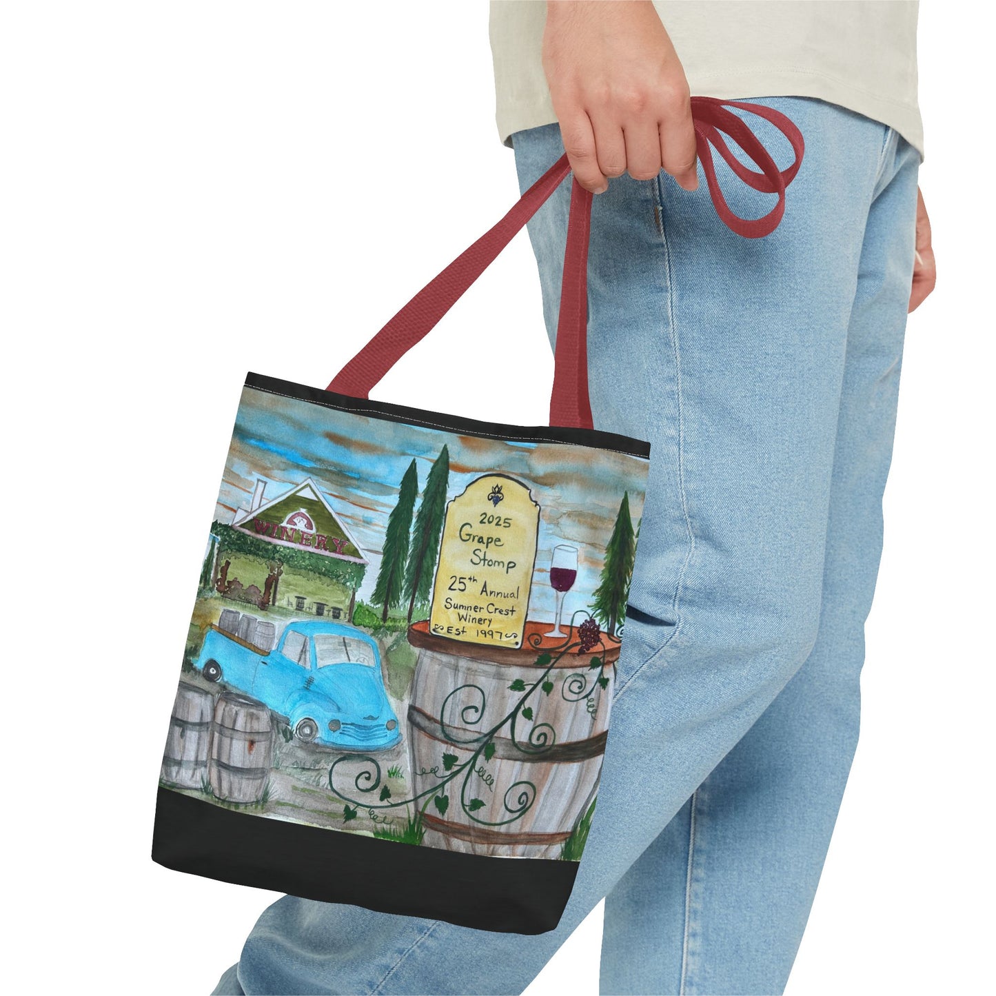 Sumner Crest Winery 25th Annual Grape Stomp is Charming Vineyard Tote Bag, Wine Lover Gift, Travel Bag, Grocery Tote, Eco-Friendly Shopping, Artisan Artwork