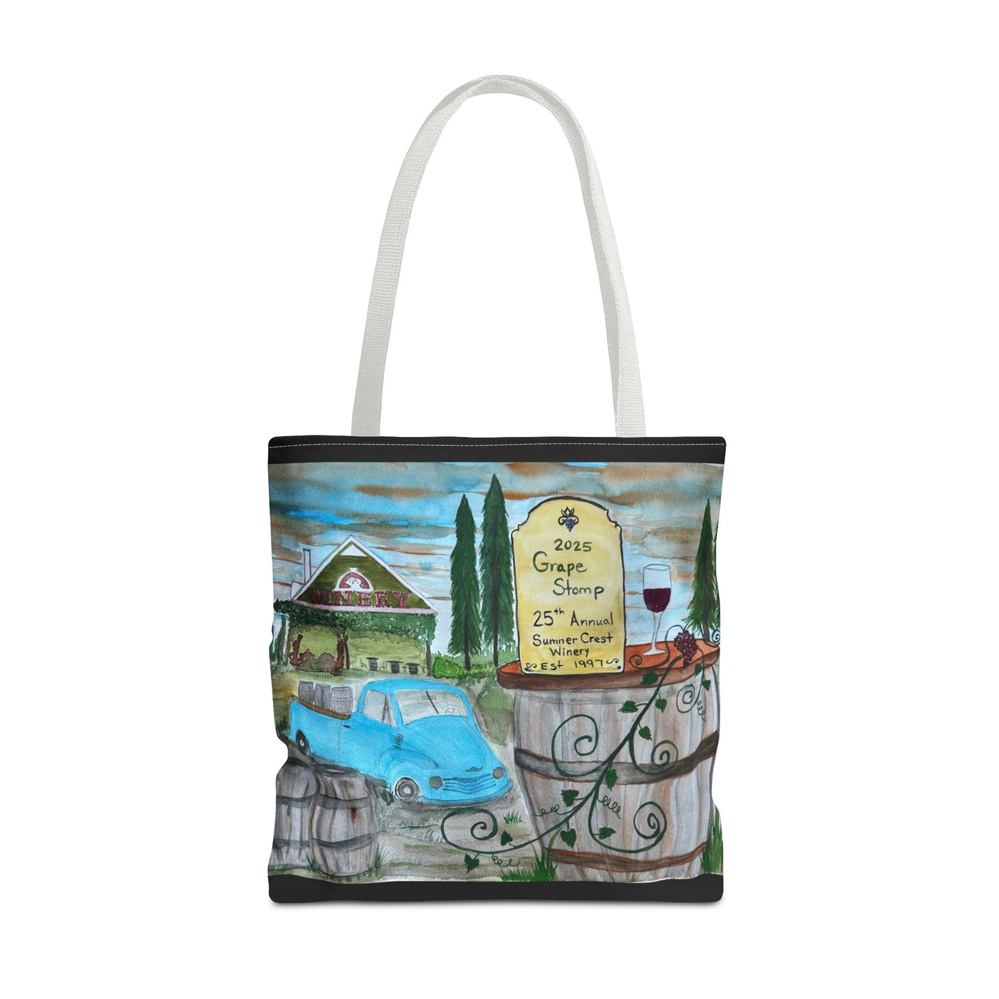 Sumner Crest Winery 25th Annual Grape Stomp is Charming Vineyard Tote Bag, Wine Lover Gift, Travel Bag, Grocery Tote, Eco-Friendly Shopping, Artisan Artwork