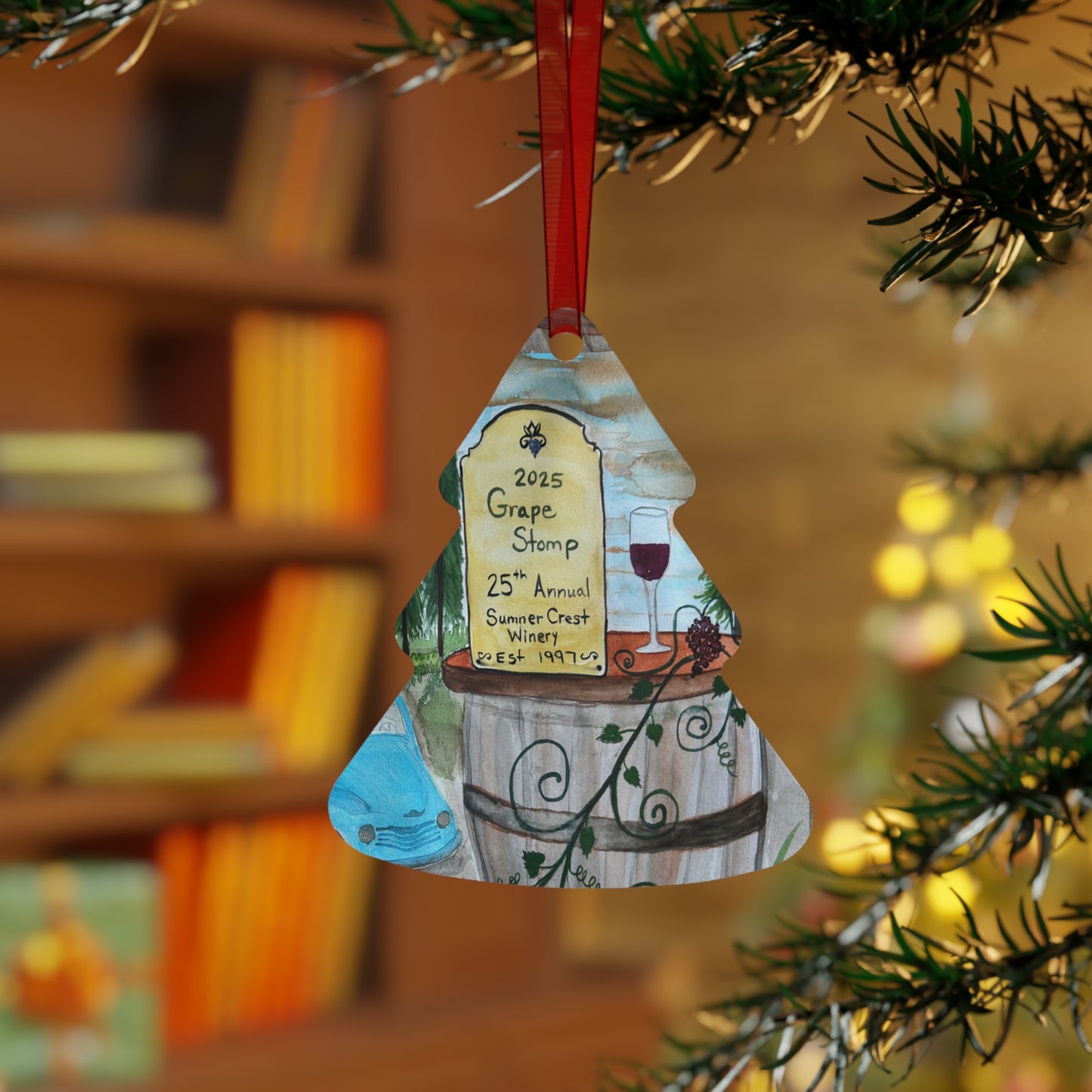 "Sumner Crest Winery" 25th Annual Grape Stomp's Charming Metal Ornaments for Wine Lovers, Personalized Holiday Decor, Unique Gift for Christmas, Rustic Home Decor, Winery Gifts