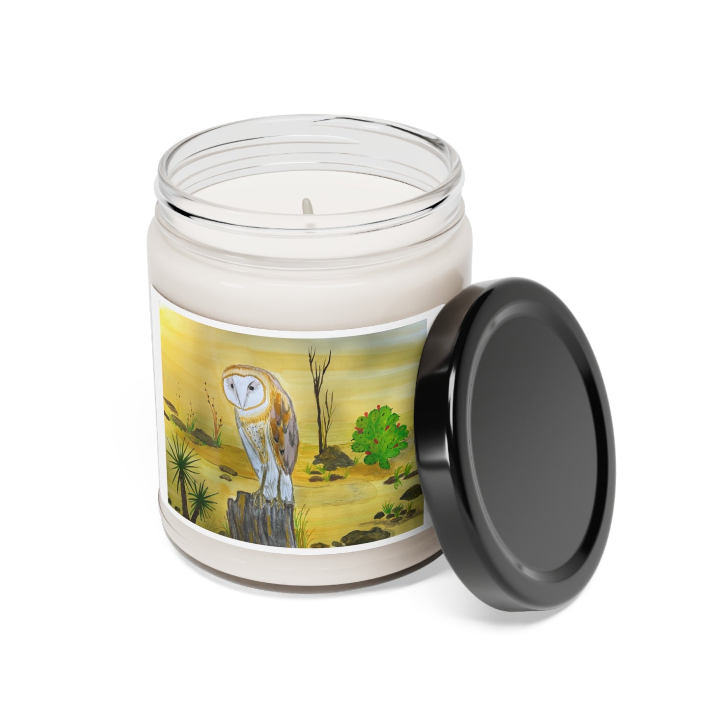 Hand Painted Barn Owl Watercolor Scented Soy Candle, 9oz