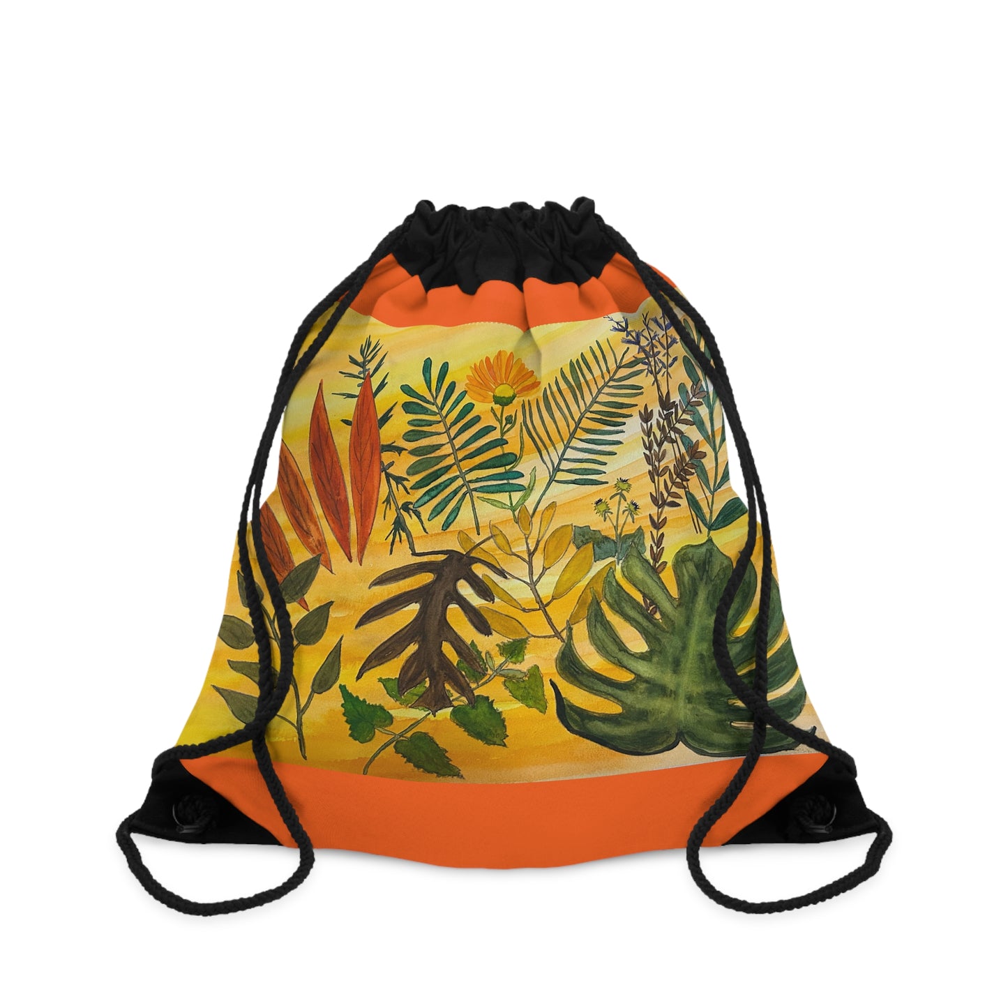 Tropical Botanicals & Herbs Drawstring Bag | Floral Gym Sack, Eco-Friendly Tote, Nature-Inspired Backpack, Gifts for Plant Lovers, Summer Festivals