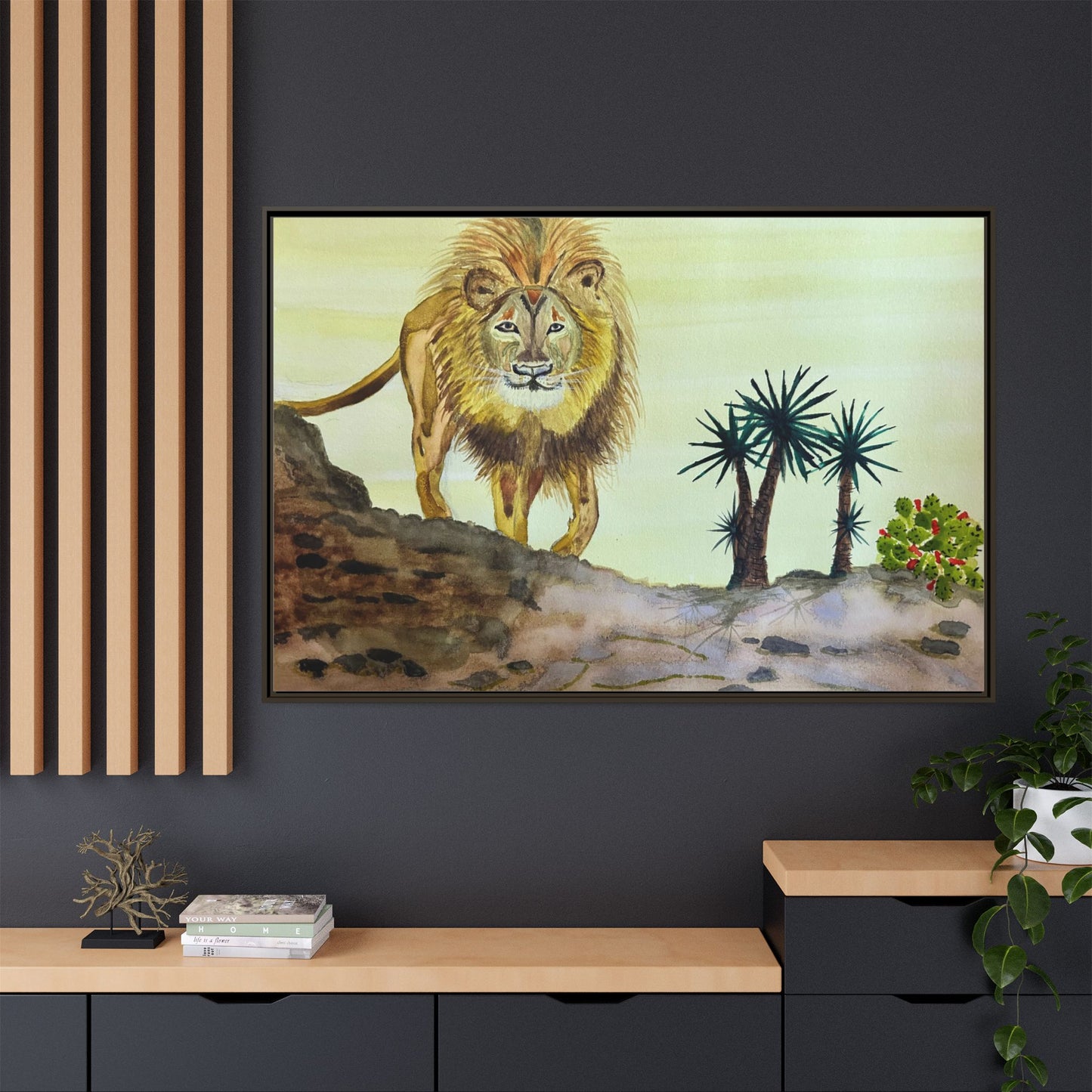 Lion Matte Canvas, Framed (Multi-color)