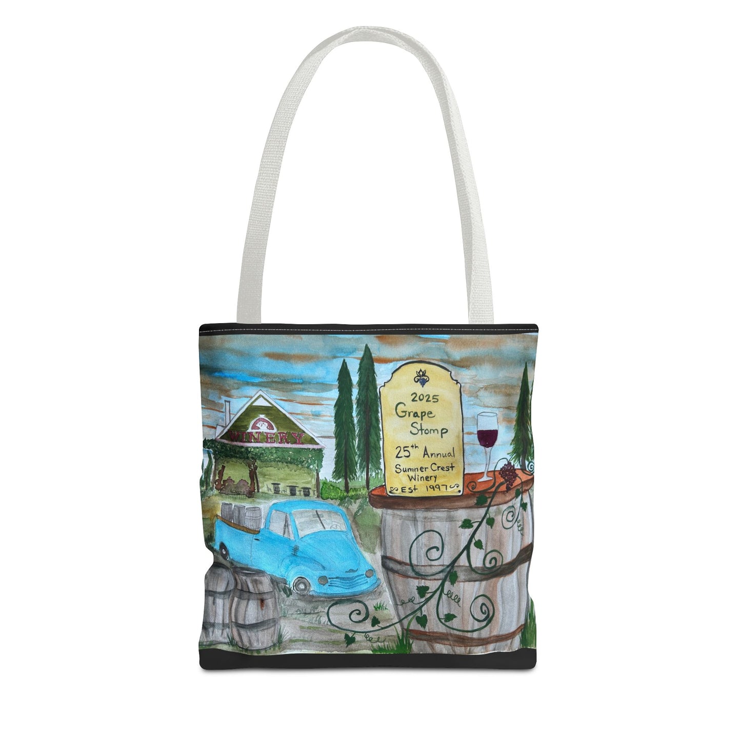 Sumner Crest Winery 25th Annual Grape Stomp is Charming Vineyard Tote Bag, Wine Lover Gift, Travel Bag, Grocery Tote, Eco-Friendly Shopping, Artisan Artwork