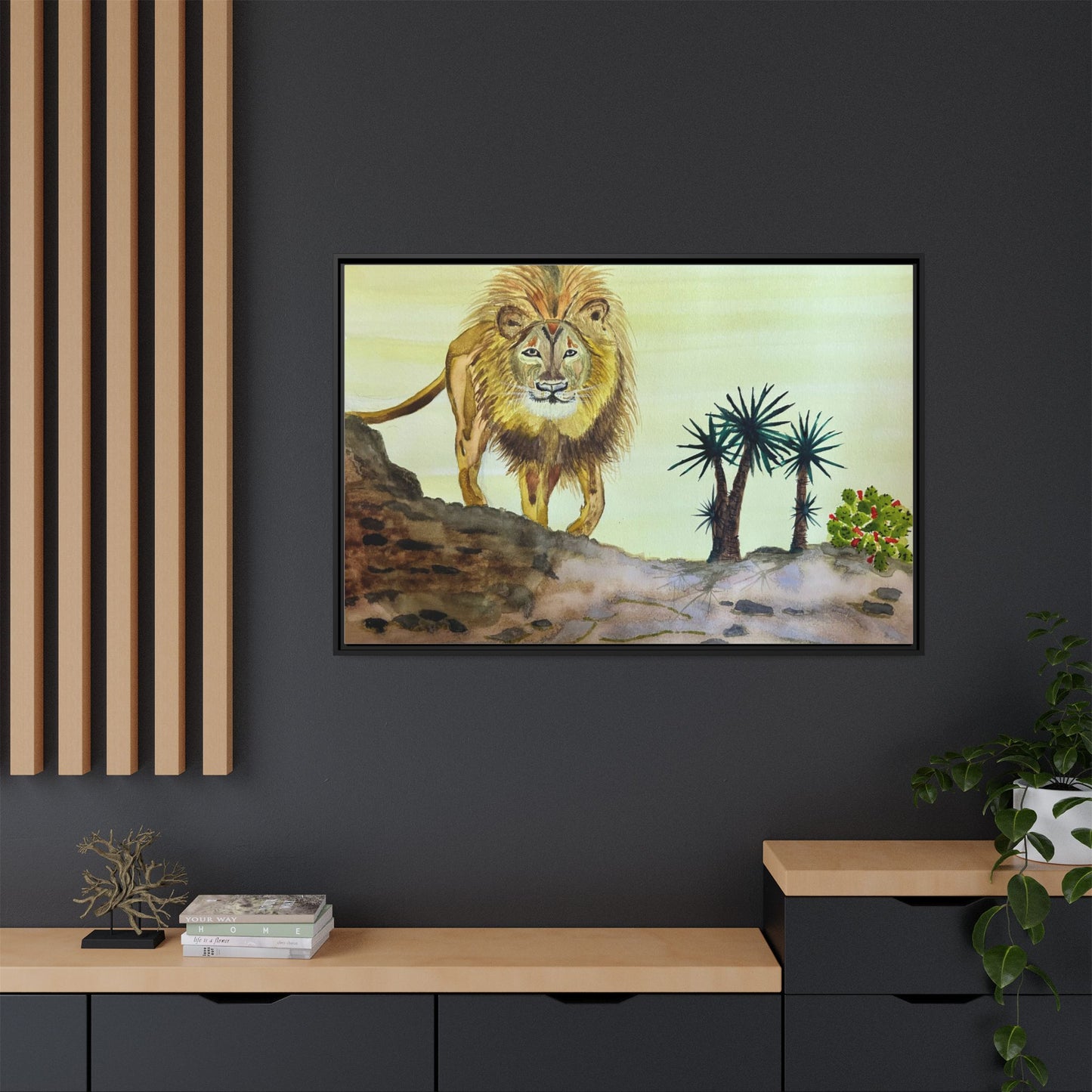 Lion Matte Canvas, Framed (Multi-color)