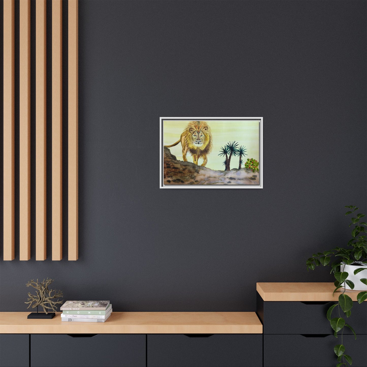 Lion Matte Canvas, Framed (Multi-color)