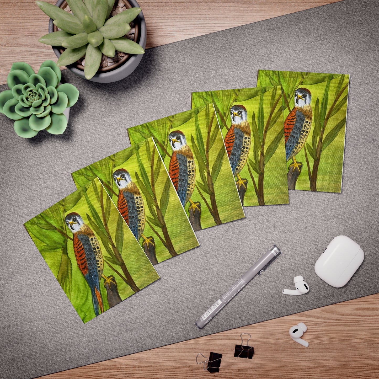 Vibrant "American Kestrel" watercolor painting Greeting Cards - 5-Pack for All Occasions