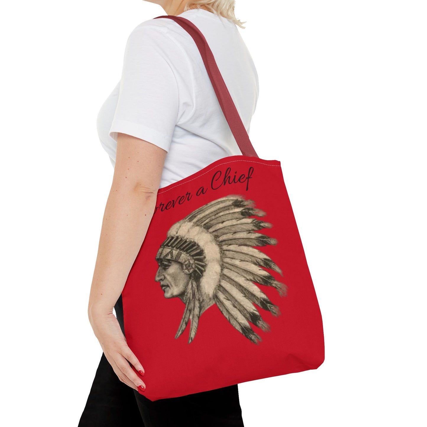 Forever a Chief Tote Bag, School Spirit Bag, Red Tote for Students, Eco-Friendly Shopping Bag, College Travel Tote