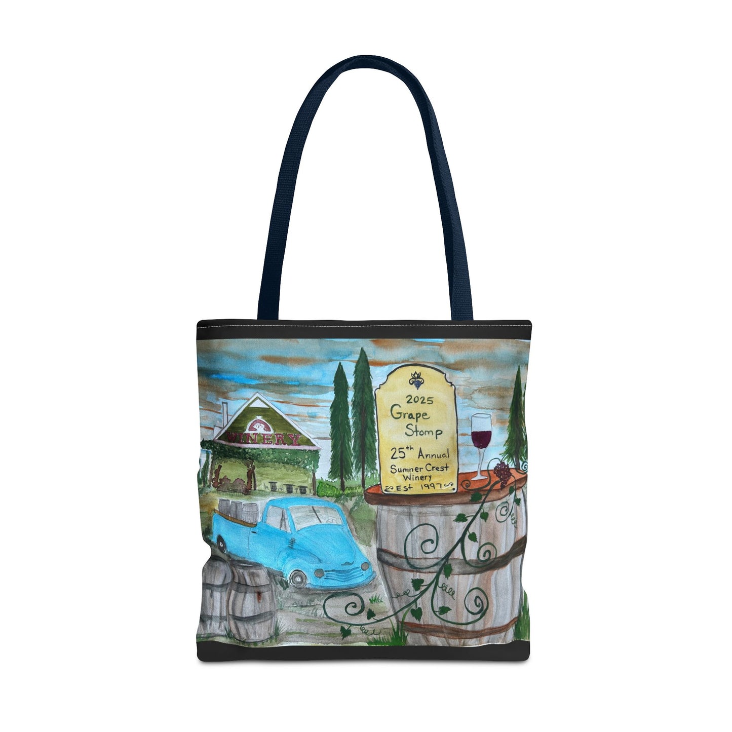 Sumner Crest Winery 25th Annual Grape Stomp is Charming Vineyard Tote Bag, Wine Lover Gift, Travel Bag, Grocery Tote, Eco-Friendly Shopping, Artisan Artwork