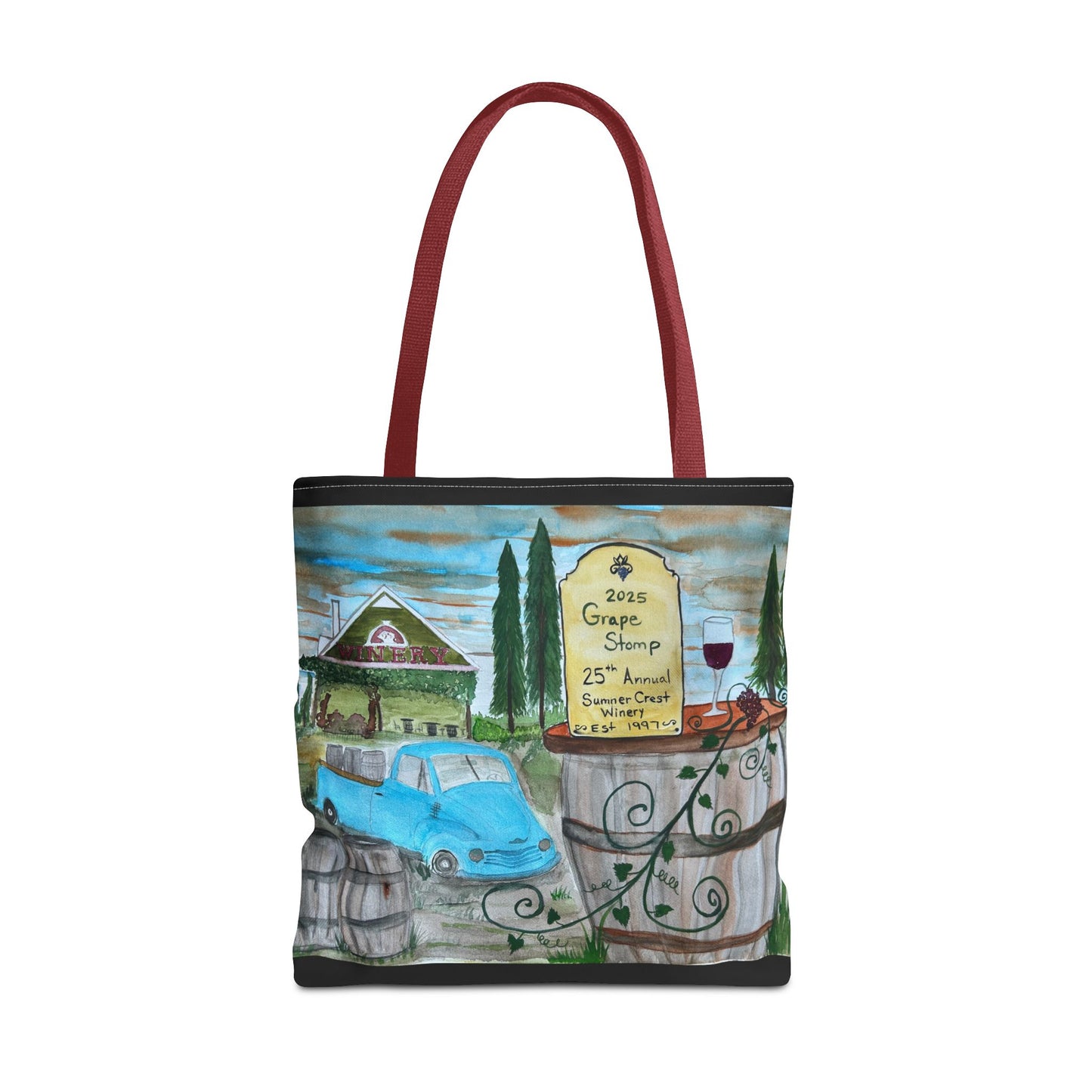 Sumner Crest Winery 25th Annual Grape Stomp is Charming Vineyard Tote Bag, Wine Lover Gift, Travel Bag, Grocery Tote, Eco-Friendly Shopping, Artisan Artwork