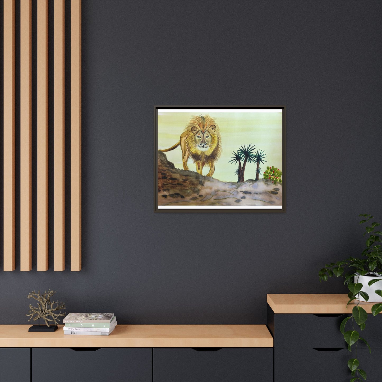 Lion Matte Canvas, Framed (Multi-color)