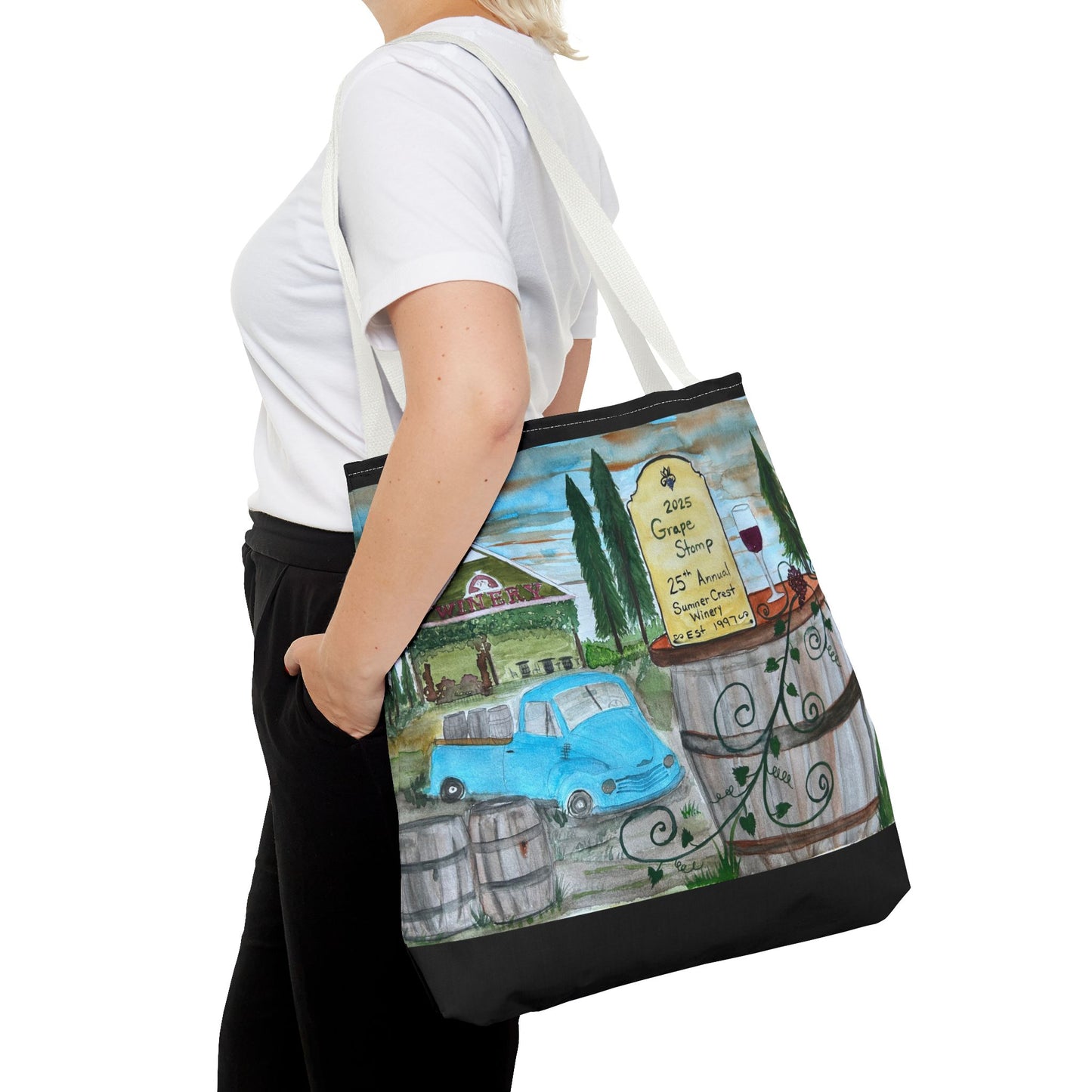 Sumner Crest Winery 25th Annual Grape Stomp is Charming Vineyard Tote Bag, Wine Lover Gift, Travel Bag, Grocery Tote, Eco-Friendly Shopping, Artisan Artwork