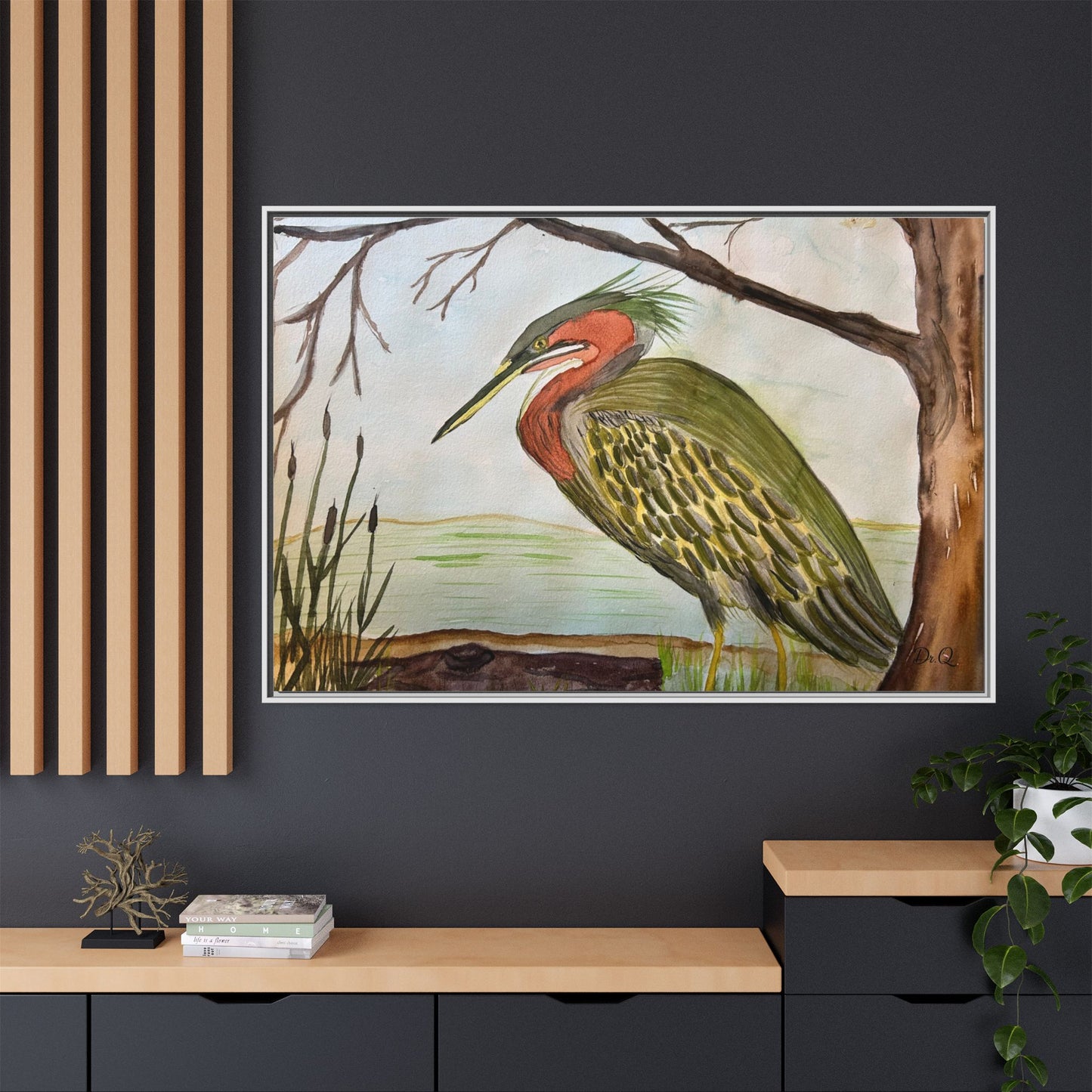 Green Heron Wetlands Print on Canvas