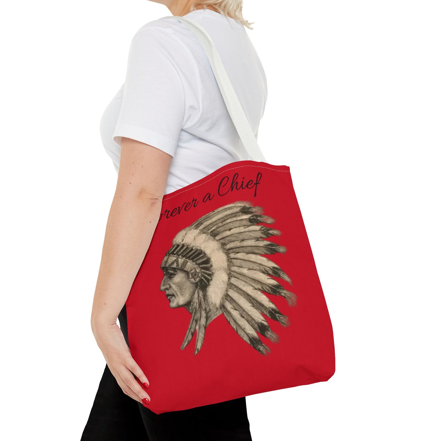 Forever a Chief Tote Bag, School Spirit Bag, Red Tote for Students, Eco-Friendly Shopping Bag, College Travel Tote