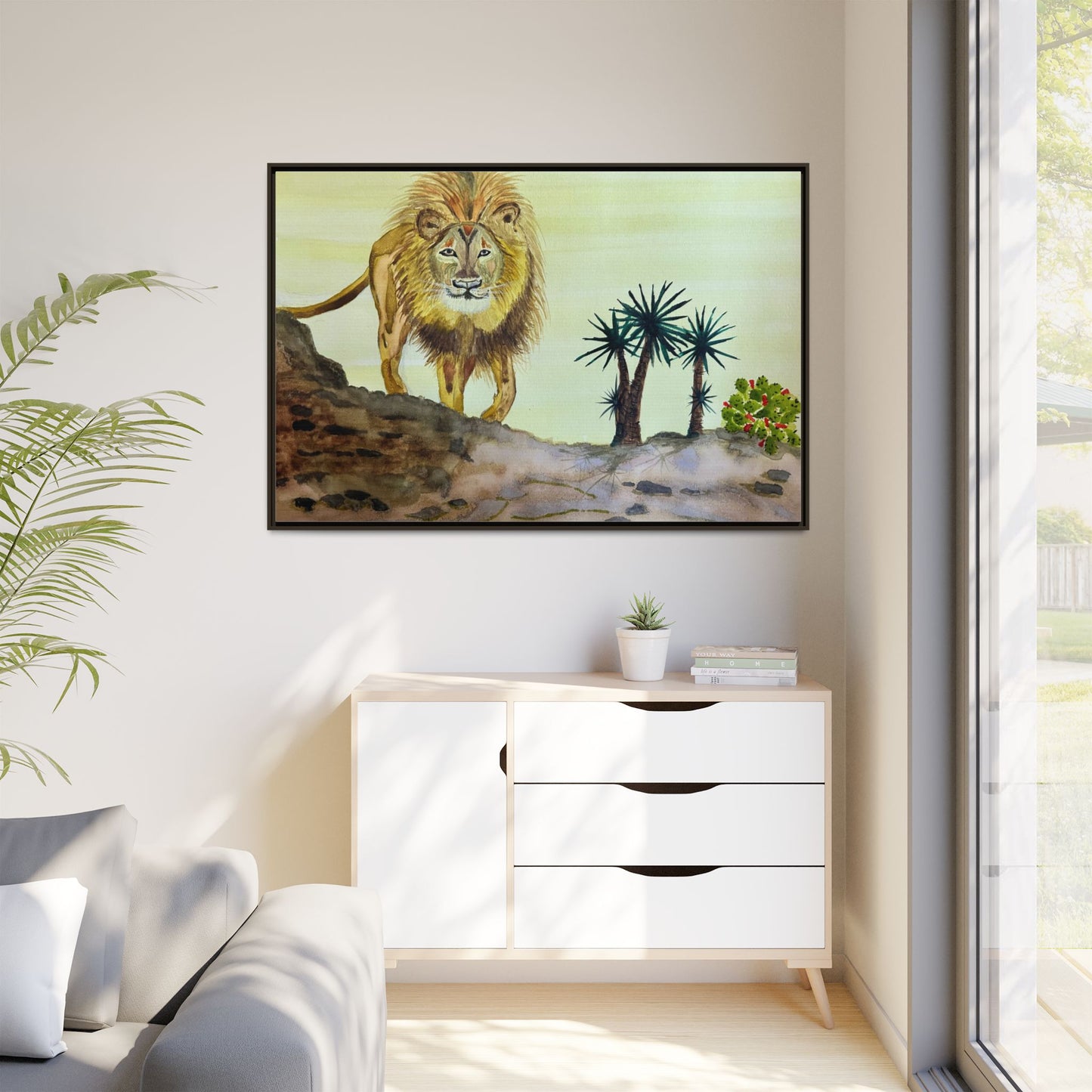 Lion Matte Canvas, Framed (Multi-color)
