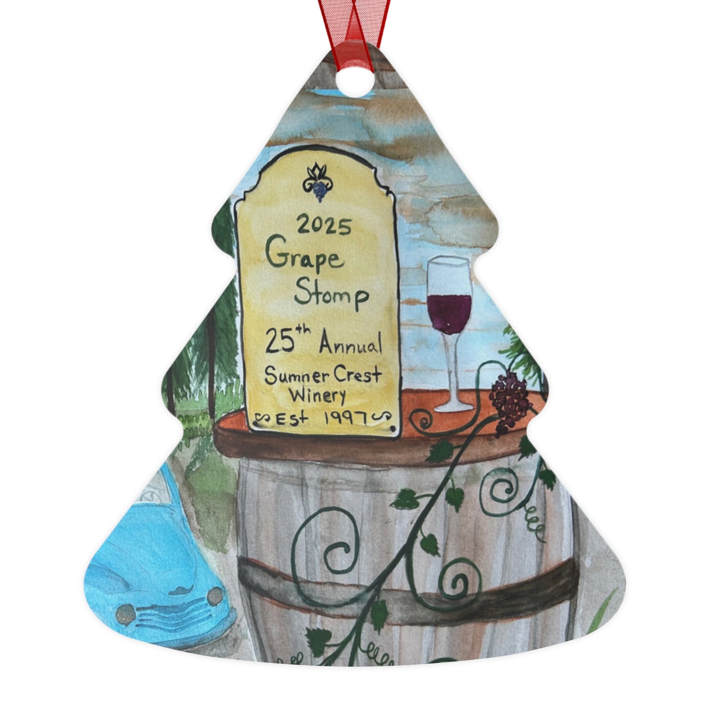 "Sumner Crest Winery" 25th Annual Grape Stomp's Charming Metal Ornaments for Wine Lovers, Personalized Holiday Decor, Unique Gift for Christmas, Rustic Home Decor, Winery Gifts