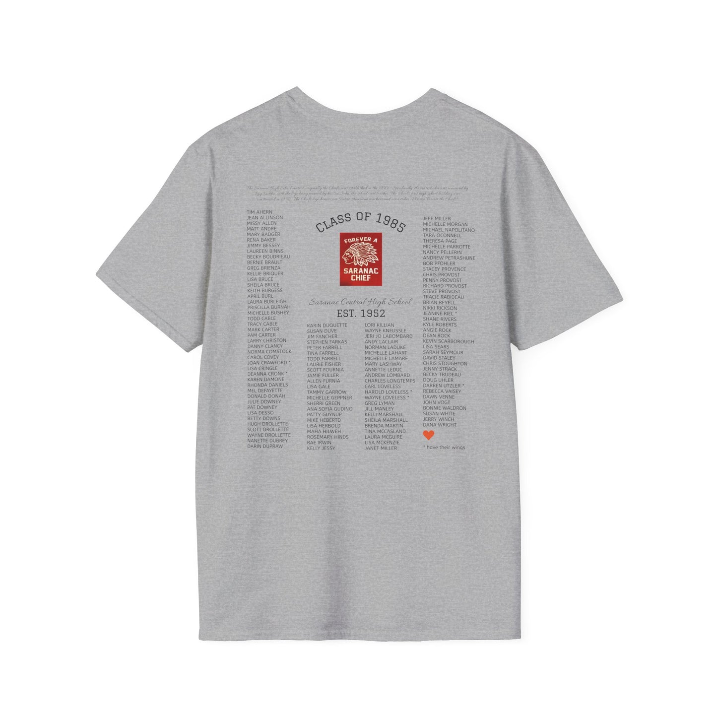 Saranac Chiefs Class of '85 Reunion Unisex T-Shirt - Nostalgic College Tee, Class of 1985 Spirit Wear, Forever a Chief Apparel, Vintage Fan Top
