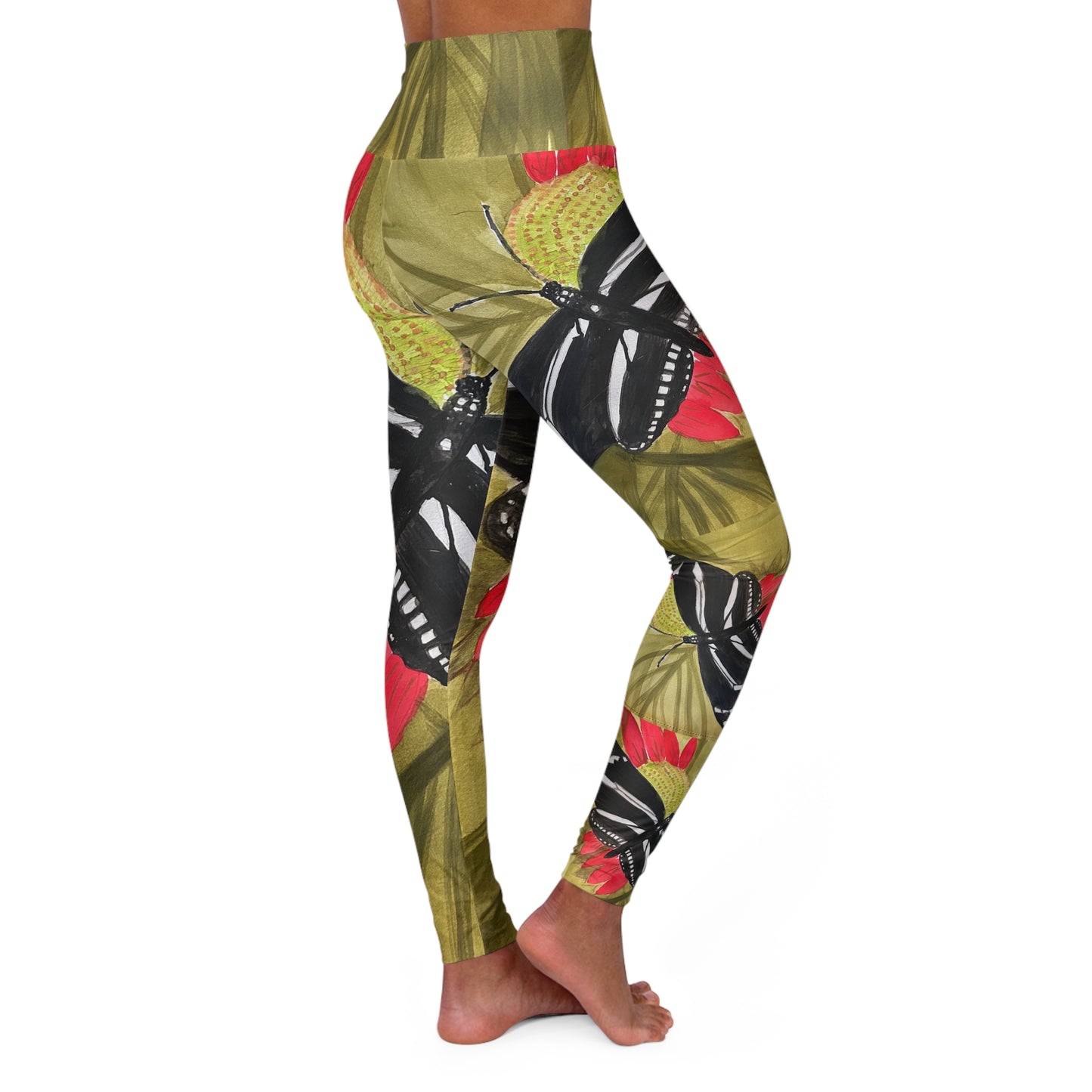 Butterfly Tropical Floral High Waisted Yoga Leggings - Perfect for Active Lifestyles & Yoga Sessions