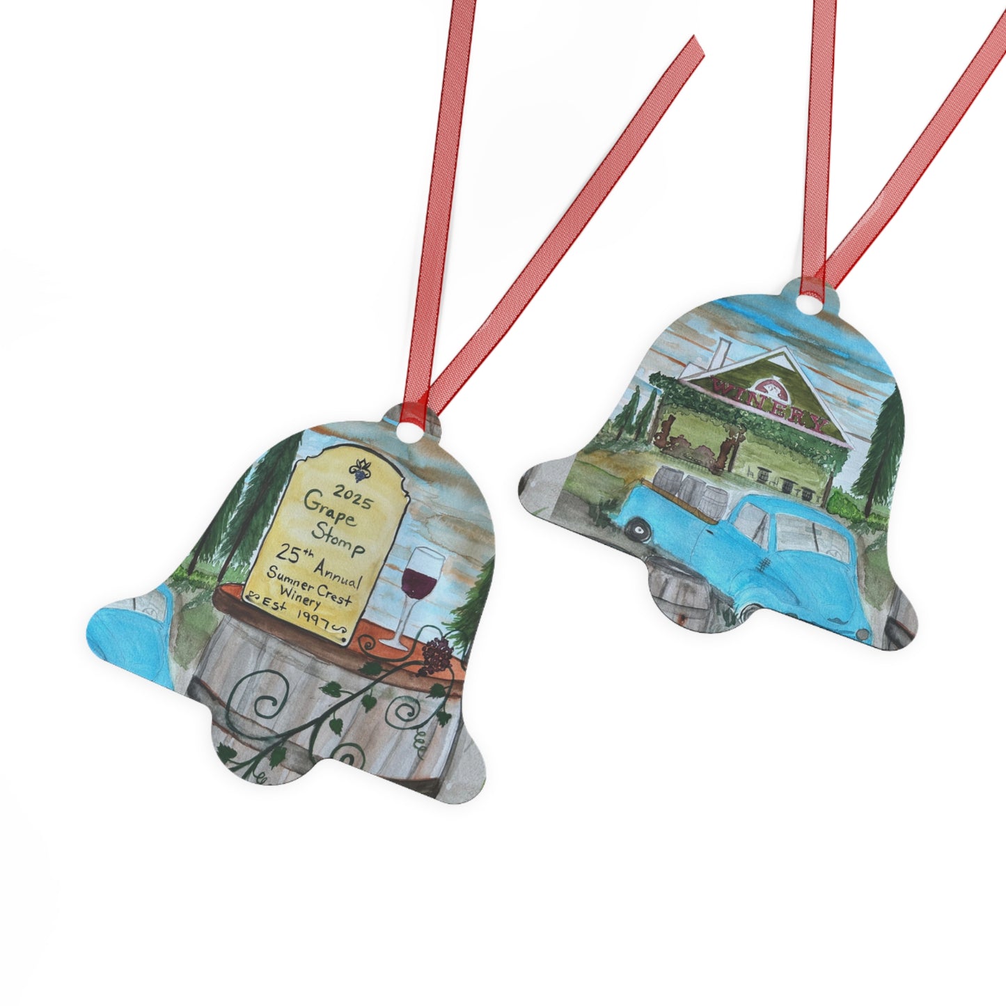 "Sumner Crest Winery" 25th Annual Grape Stomp's Charming Metal Ornaments for Wine Lovers, Personalized Holiday Decor, Unique Gift for Christmas, Rustic Home Decor, Winery Gifts