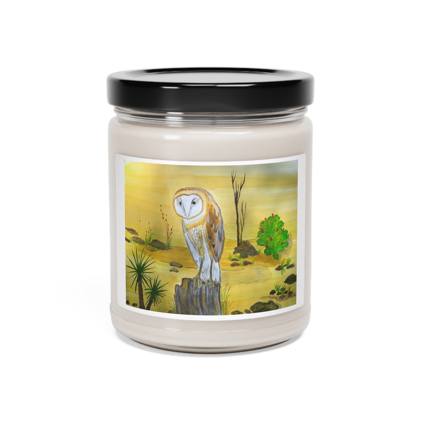 Hand Painted Barn Owl Watercolor Scented Soy Candle, 9oz
