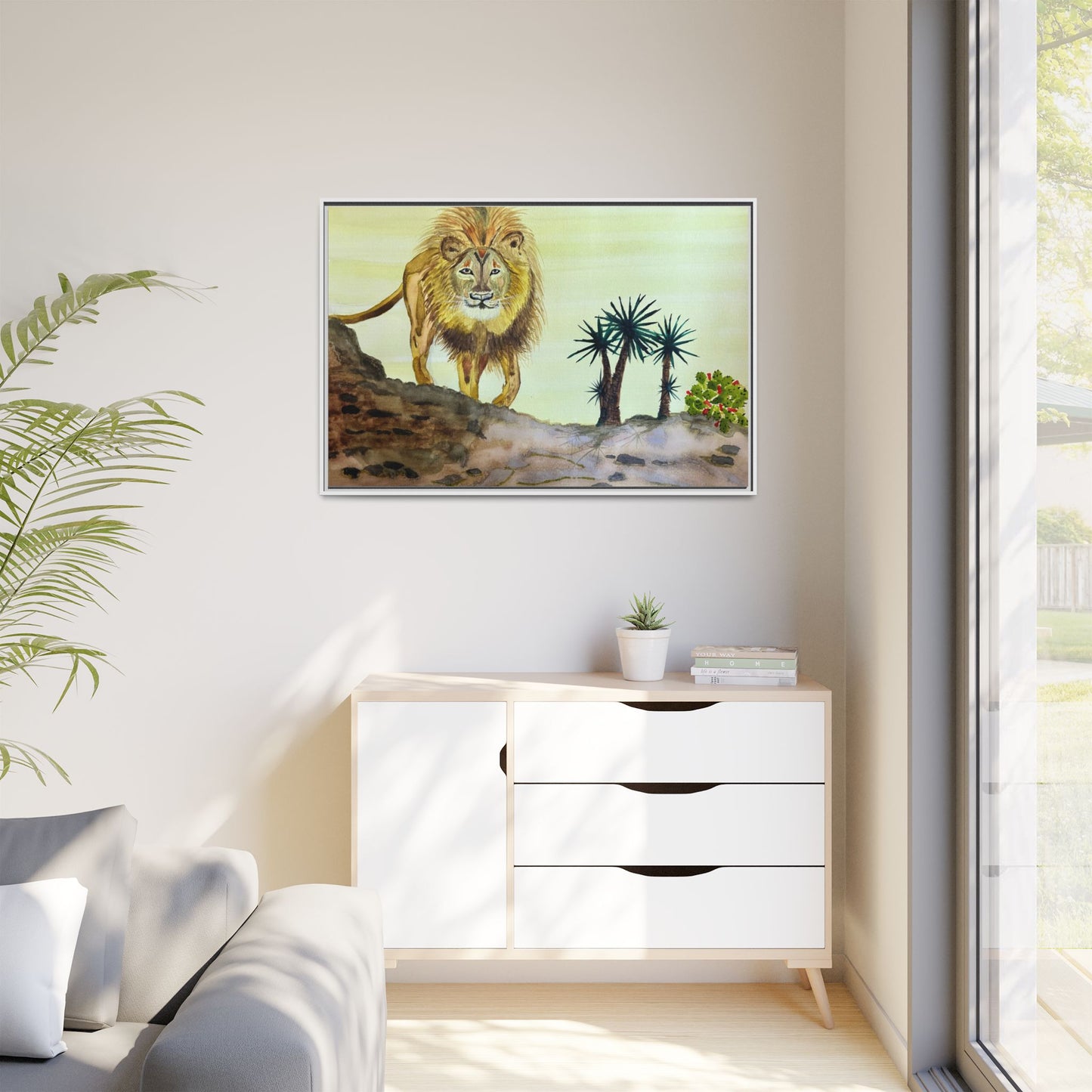 Lion Matte Canvas, Framed (Multi-color)