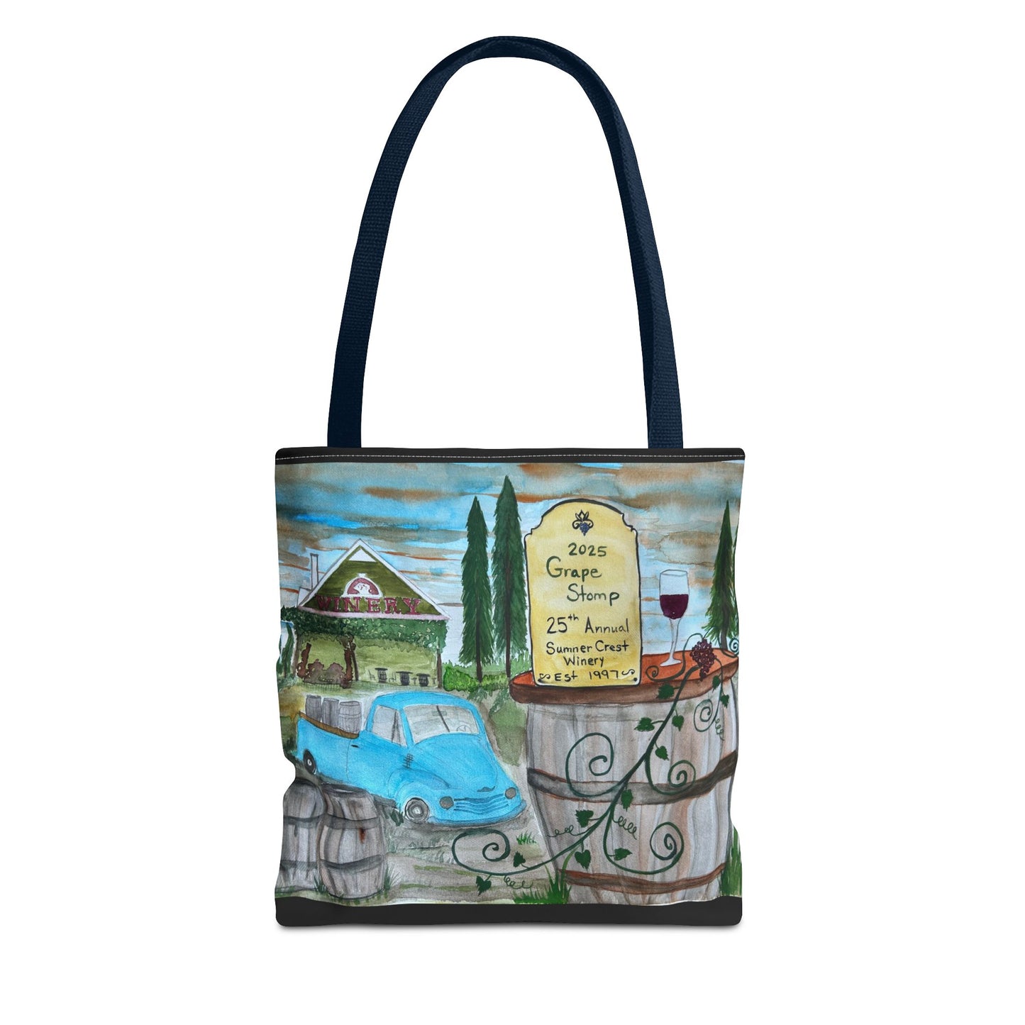 Sumner Crest Winery 25th Annual Grape Stomp is Charming Vineyard Tote Bag, Wine Lover Gift, Travel Bag, Grocery Tote, Eco-Friendly Shopping, Artisan Artwork