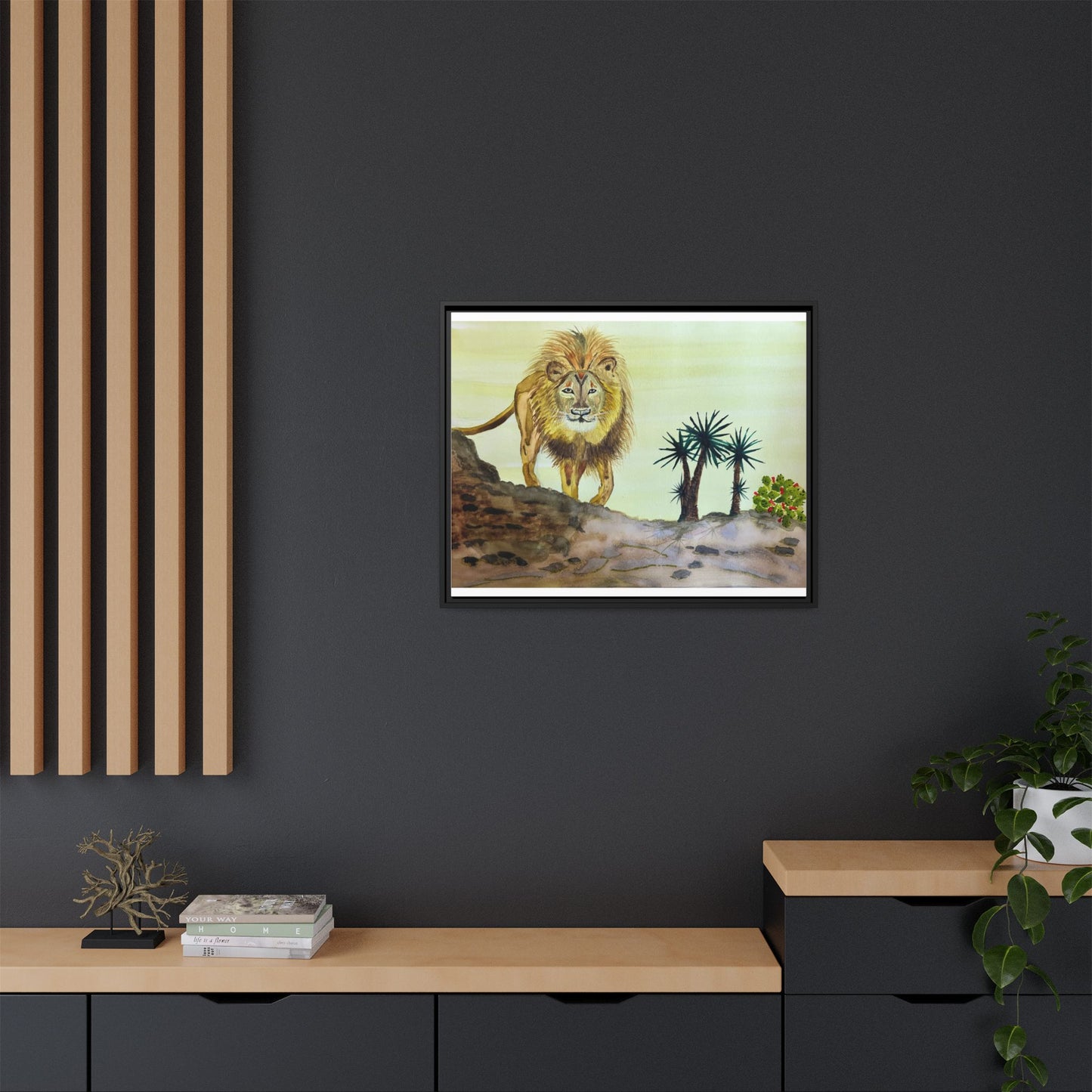 Lion Matte Canvas, Framed (Multi-color)