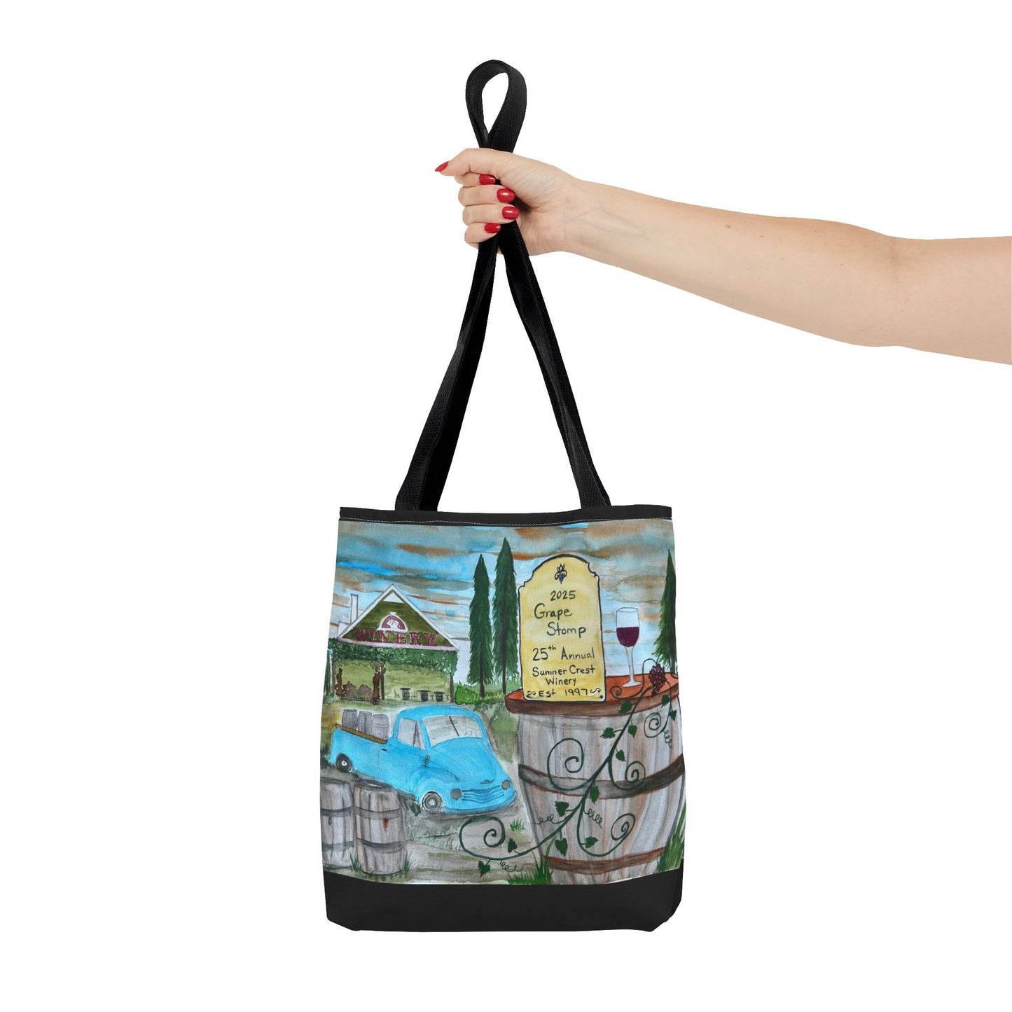 Sumner Crest Winery 25th Annual Grape Stomp is Charming Vineyard Tote Bag, Wine Lover Gift, Travel Bag, Grocery Tote, Eco-Friendly Shopping, Artisan Artwork