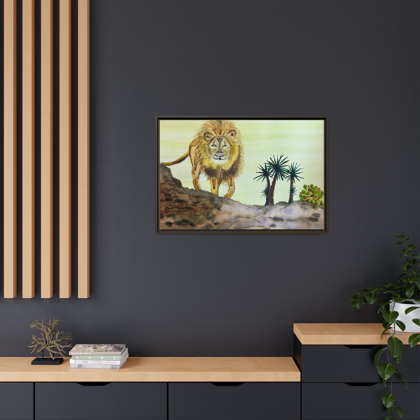 Lion Matte Canvas, Framed (Multi-color)