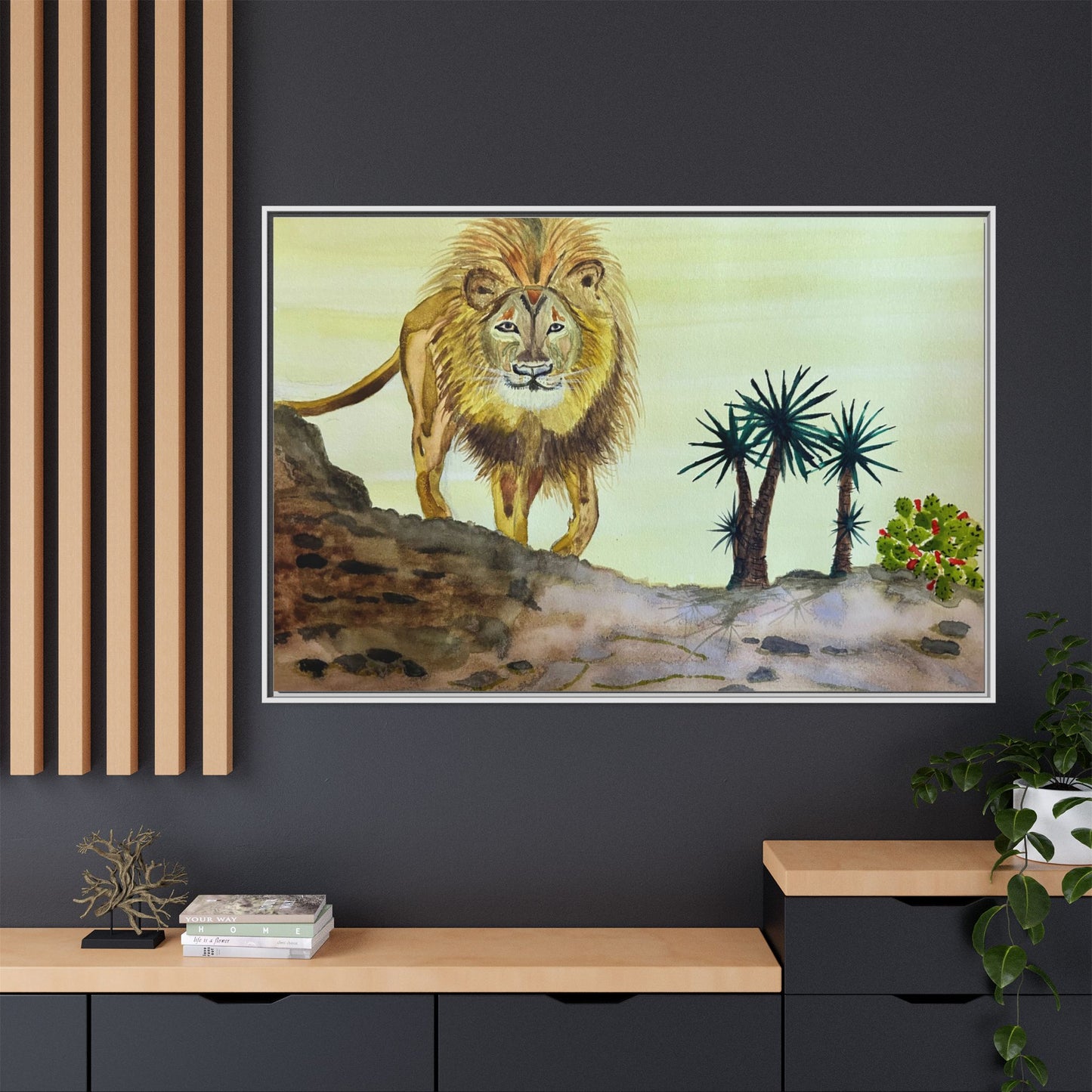 Lion Matte Canvas, Framed (Multi-color)