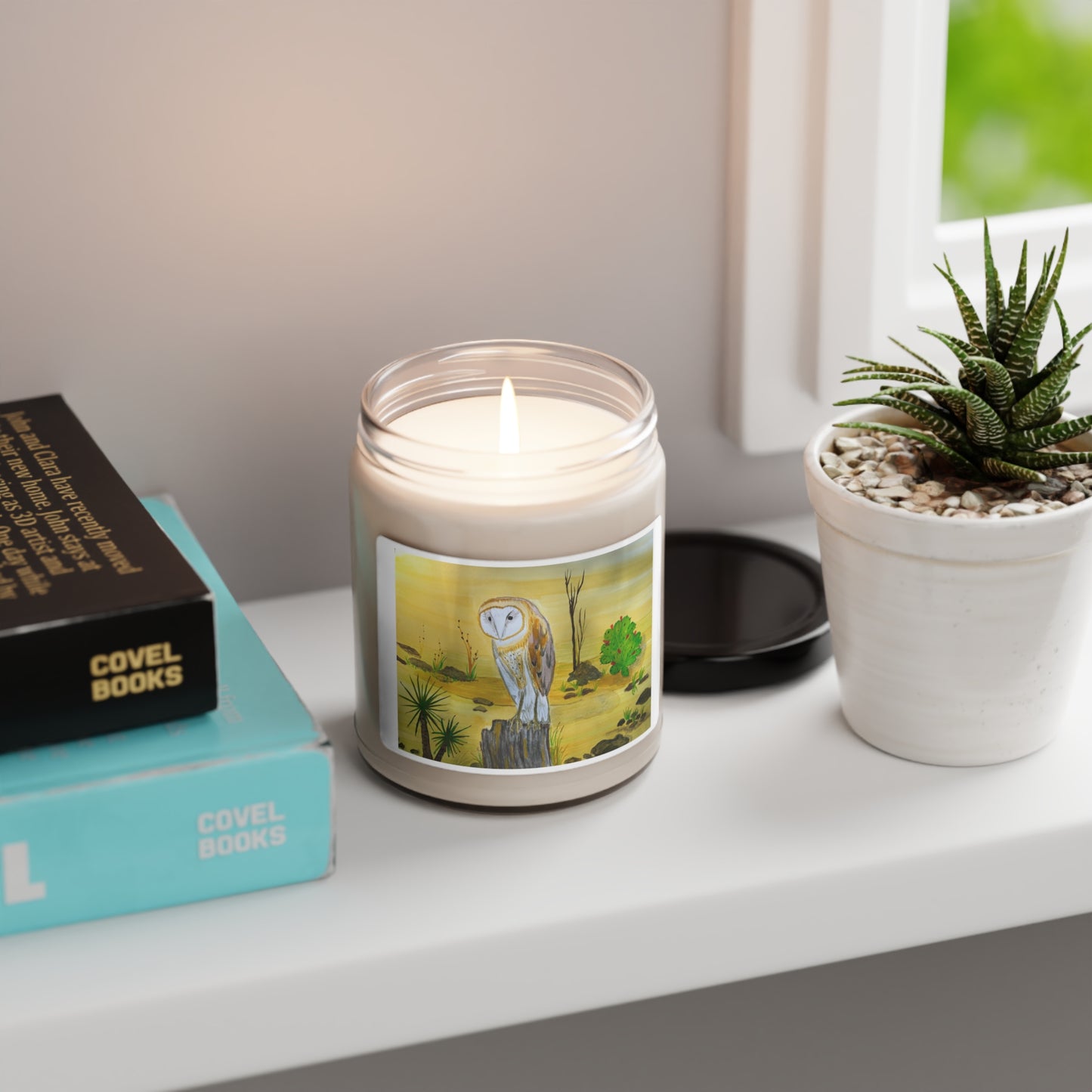 Hand Painted Barn Owl Watercolor Scented Soy Candle, 9oz