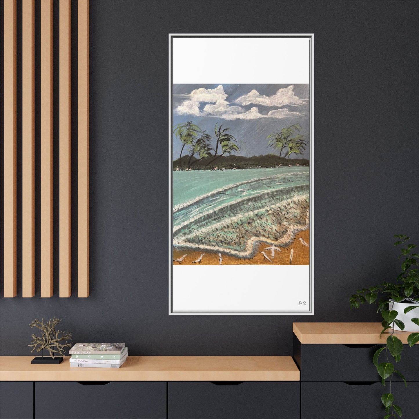 Tropical Seascape Matte Framed Canvas – Palm Trees Beach Wall Art