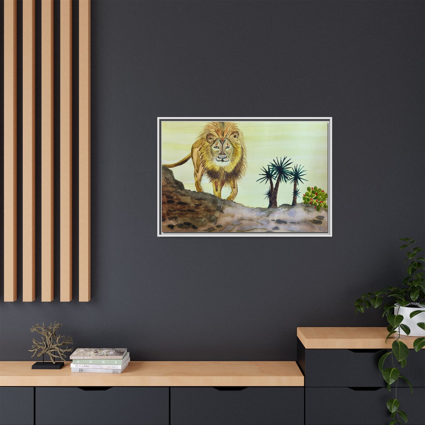 Lion Matte Canvas, Framed (Multi-color)