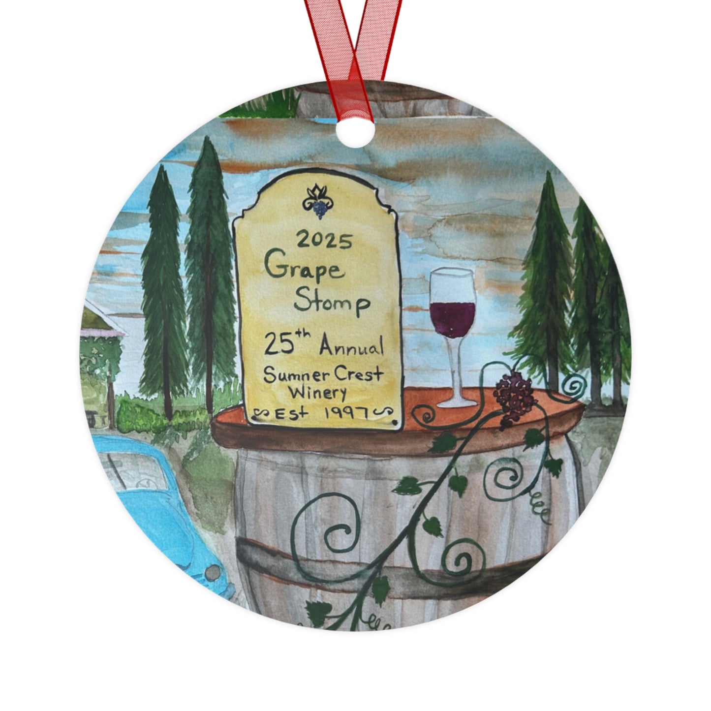 "Sumner Crest Winery" 25th Annual Grape Stomp's Charming Metal Ornaments for Wine Lovers, Personalized Holiday Decor, Unique Gift for Christmas, Rustic Home Decor, Winery Gifts