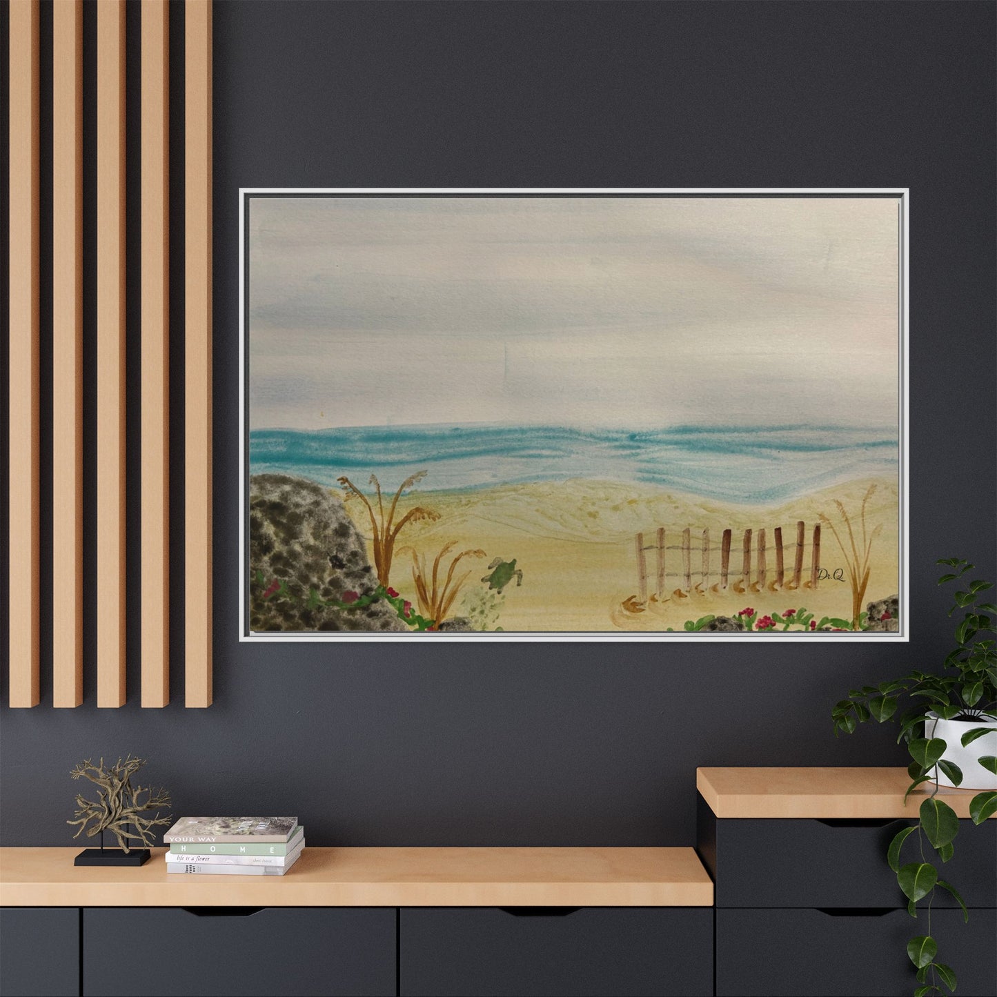 Coastal Beach Scene Matte Canvas Print (Framed)
