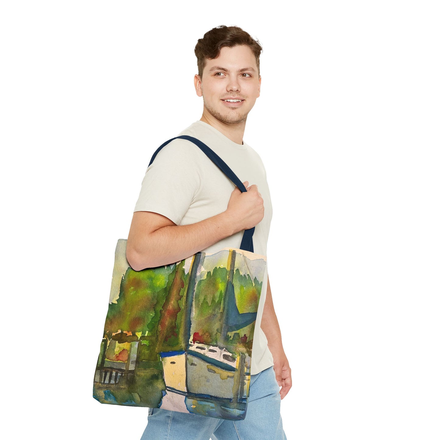 "Time to Sail Free" Watercolor Sailboat Tote Bag | Nautical Beach Bag, Bohemian Shopper, Eco-Friendly Canvas, Gift for Sailors, Summer Essentials