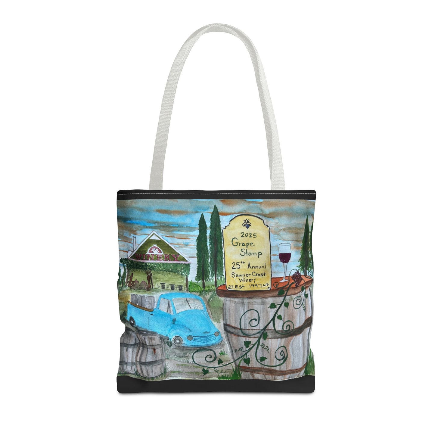 Sumner Crest Winery 25th Annual Grape Stomp is Charming Vineyard Tote Bag, Wine Lover Gift, Travel Bag, Grocery Tote, Eco-Friendly Shopping, Artisan Artwork
