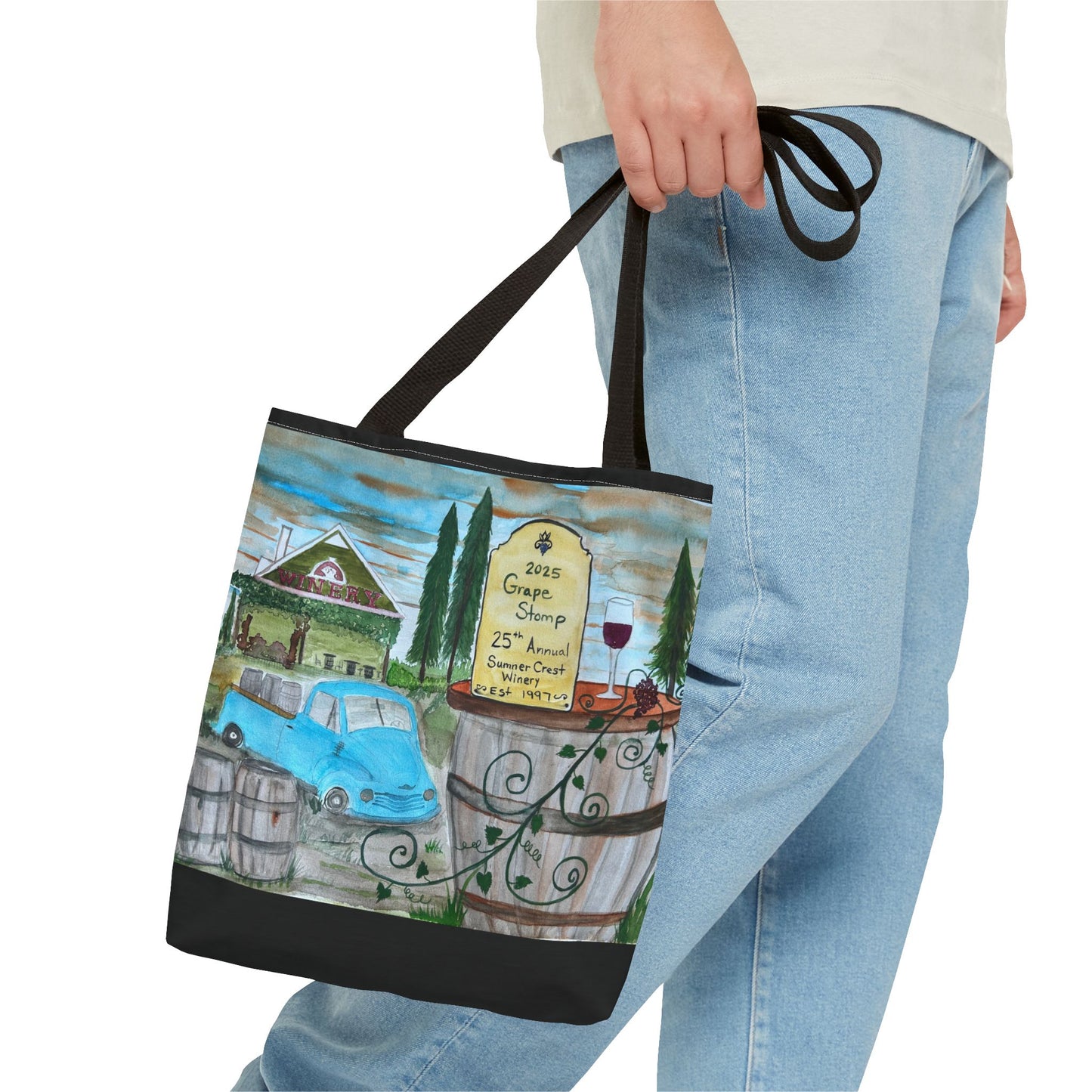 Sumner Crest Winery 25th Annual Grape Stomp is Charming Vineyard Tote Bag, Wine Lover Gift, Travel Bag, Grocery Tote, Eco-Friendly Shopping, Artisan Artwork