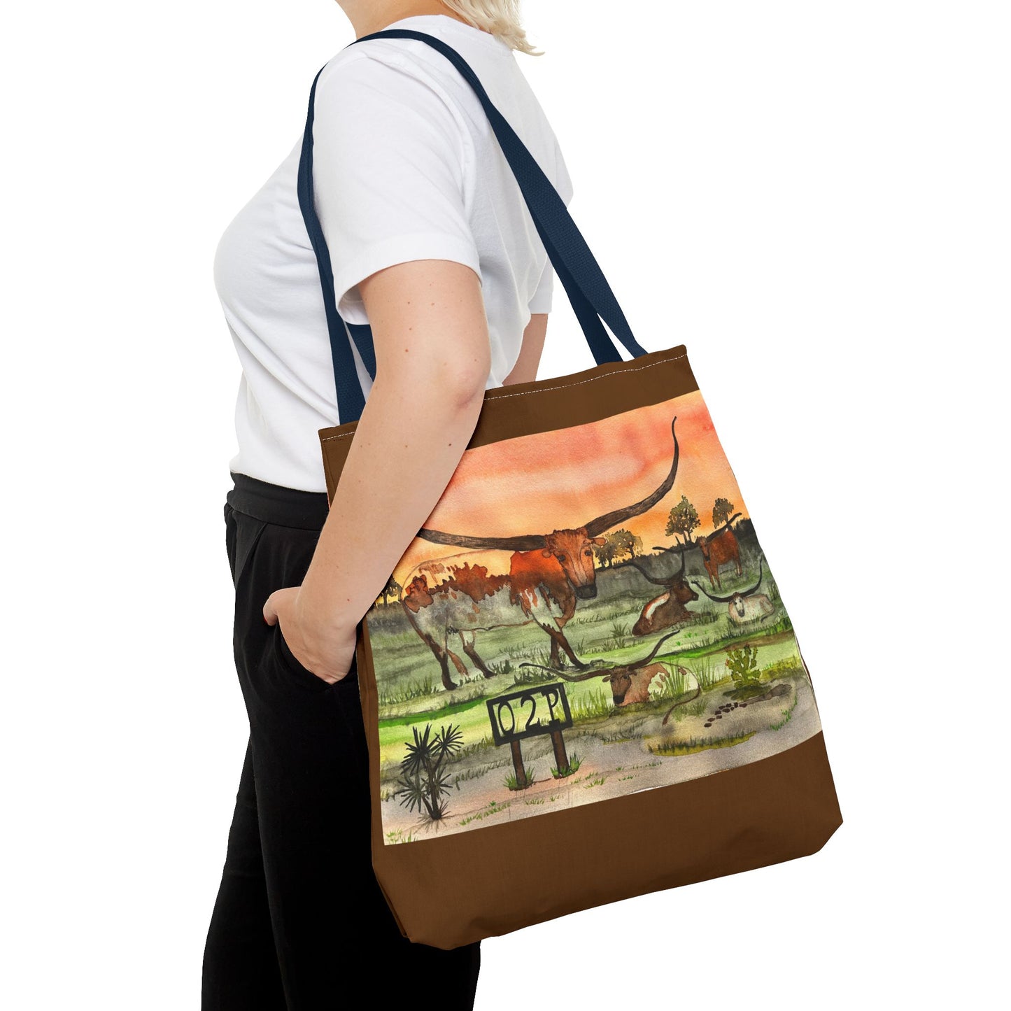 "Out 2 Pasture" Rescue Animal Ranch Texas Scene Tote Bag, Stylish Movie Tote, Longhorn Design Bag, Perfect Gift for Nature Lovers, Ideal for Shopping & Travel