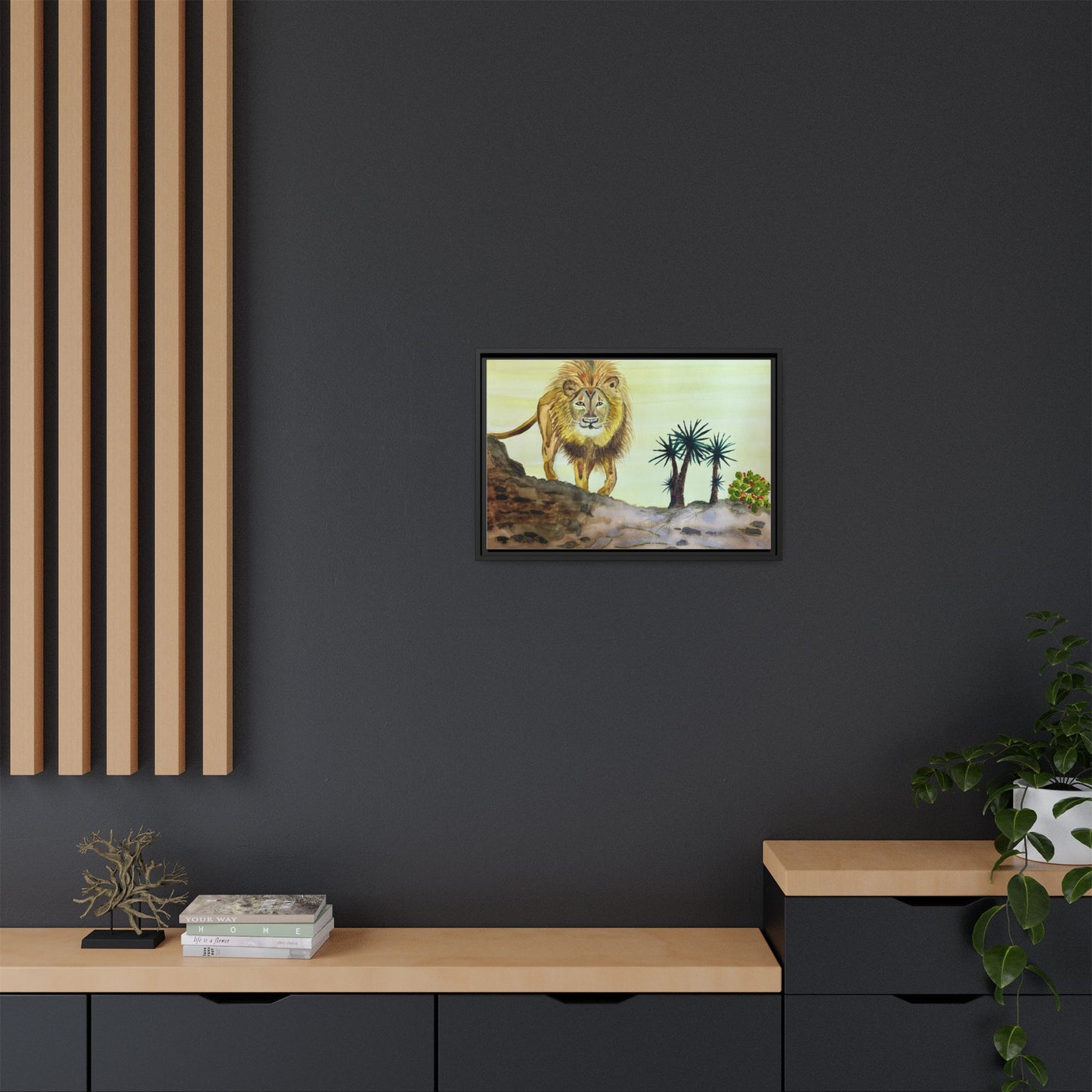 Lion Matte Canvas, Framed (Multi-color)