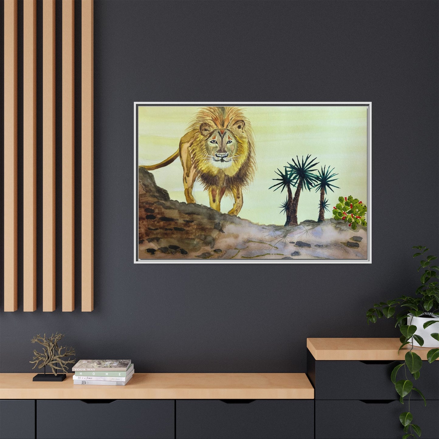 Lion Matte Canvas, Framed (Multi-color)