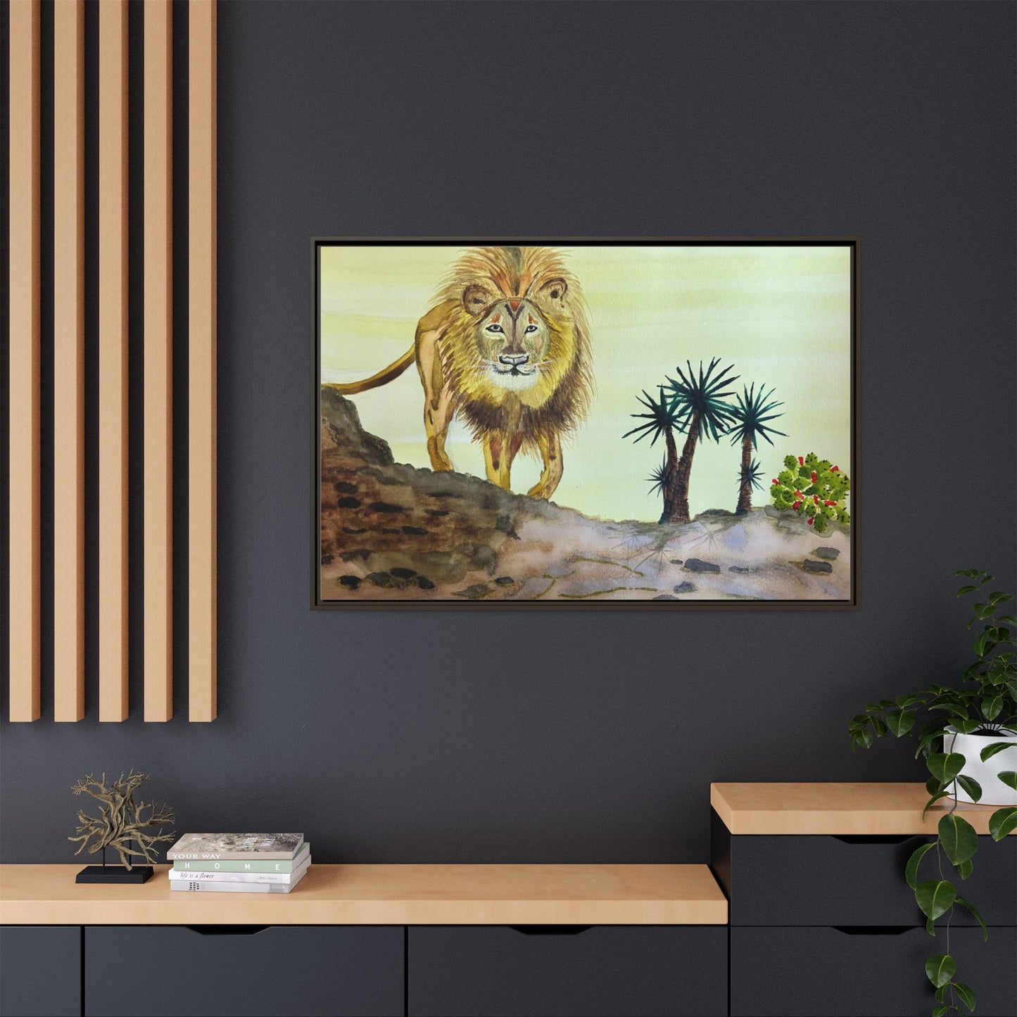 Lion Matte Canvas, Framed (Multi-color)